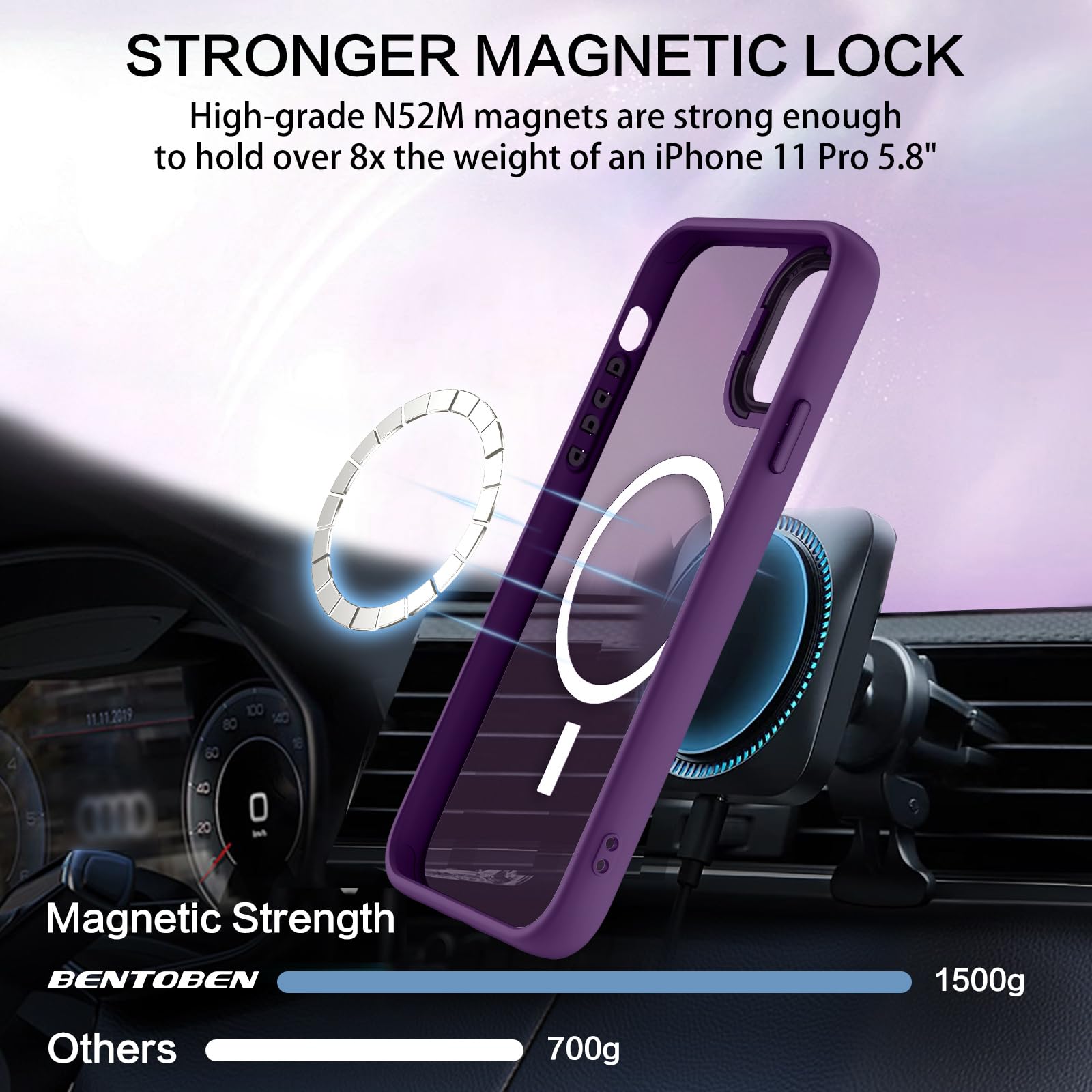BENTOBEN for iPhone 11 Pro Case 2019 [Compatible with Magsafe] Translucent Matte Magnetic Phone Case iPhone 11 Pro 5.8" Slim Thin Shockproof Bumper Women Men Protective Cases Cover, Black