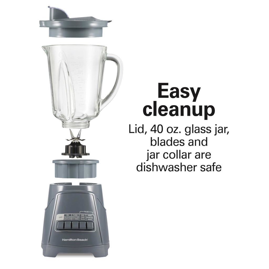 Hamilton Beach Power Elite Wave Action Blender For Smoothies, 40 Oz Glass Jar, 12 Functions Including Puree, Crush Ice, 700 Watts - Black (58148A)