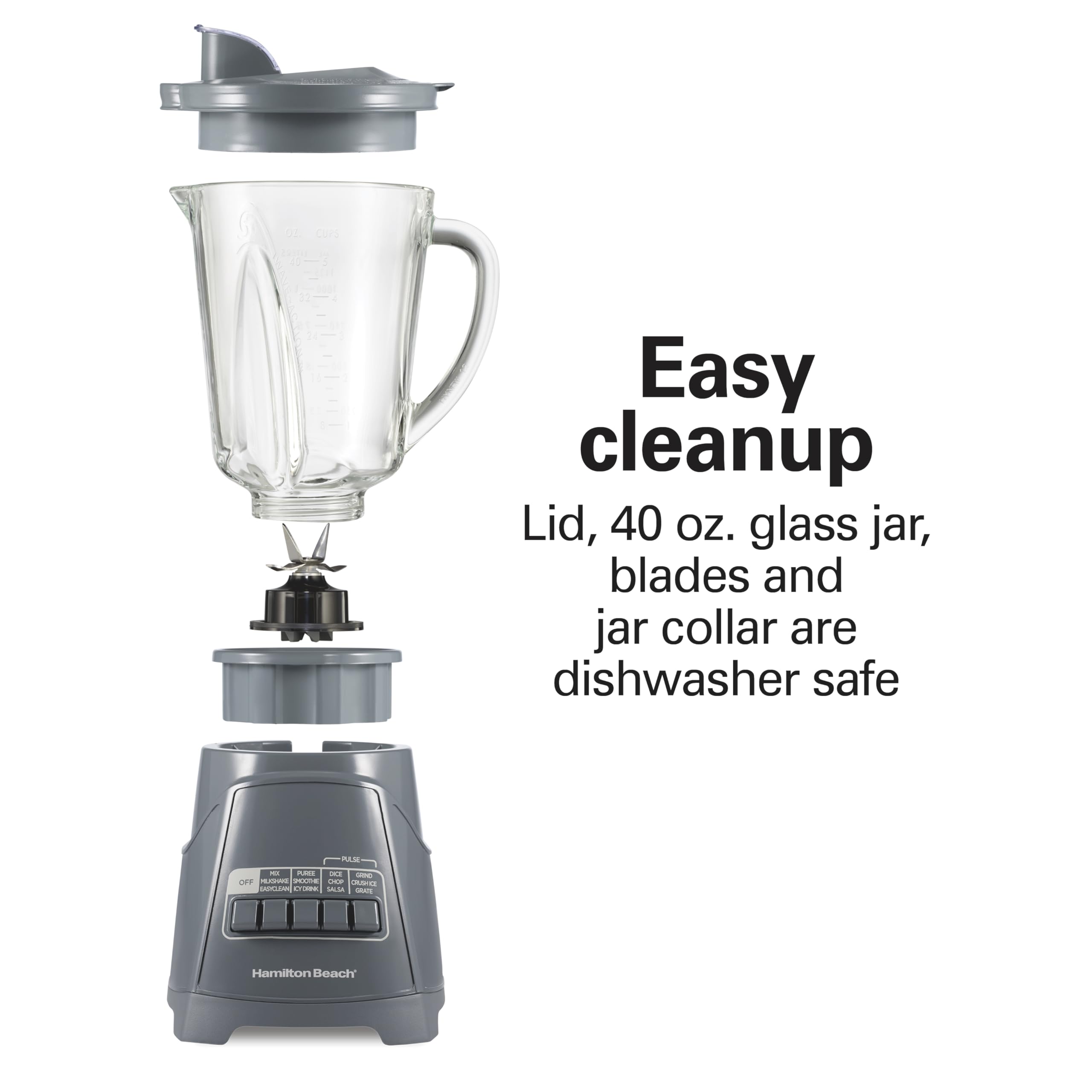 Hamilton Beach Power Elite Wave Action Blender For Smoothies, 40 Oz Glass Jar, 12 Functions Including Puree, Crush Ice, 700 Watts - Black (58148A)