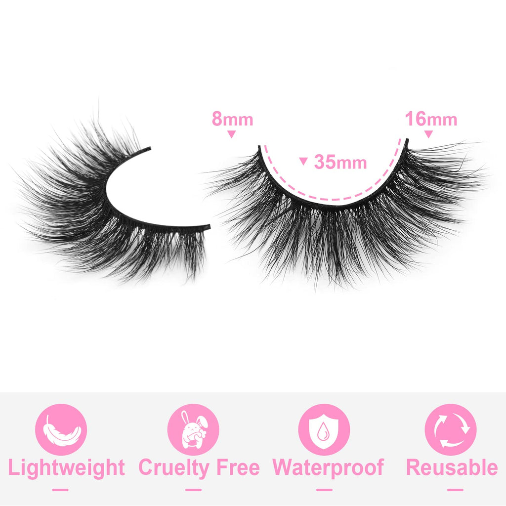 False Lashes Natural Look Wispy Eyelashes Manga Korean Spiky 16mm Short Faux Mink Eyelashes Cat Eye Natural Fake Eyelashes Strip Lashes Pack 14 Pairs