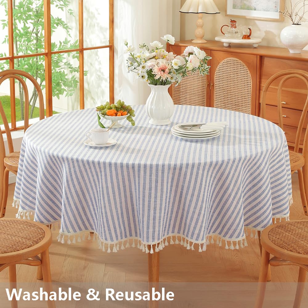 TruDelve Cotton Table Cloth Square Tables Beige Striped Tablecloths Fall Outdoor Tablecloth for Picnic Table Cover (Beige,55"x55",Square)
