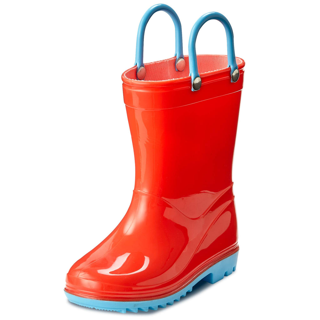 Puddle Play Toddler and Kids Waterproof PVC Rain Boots with Easy-On Handles – Lightweight Slip-Resistant Outdoor Boots for Boys and Girls