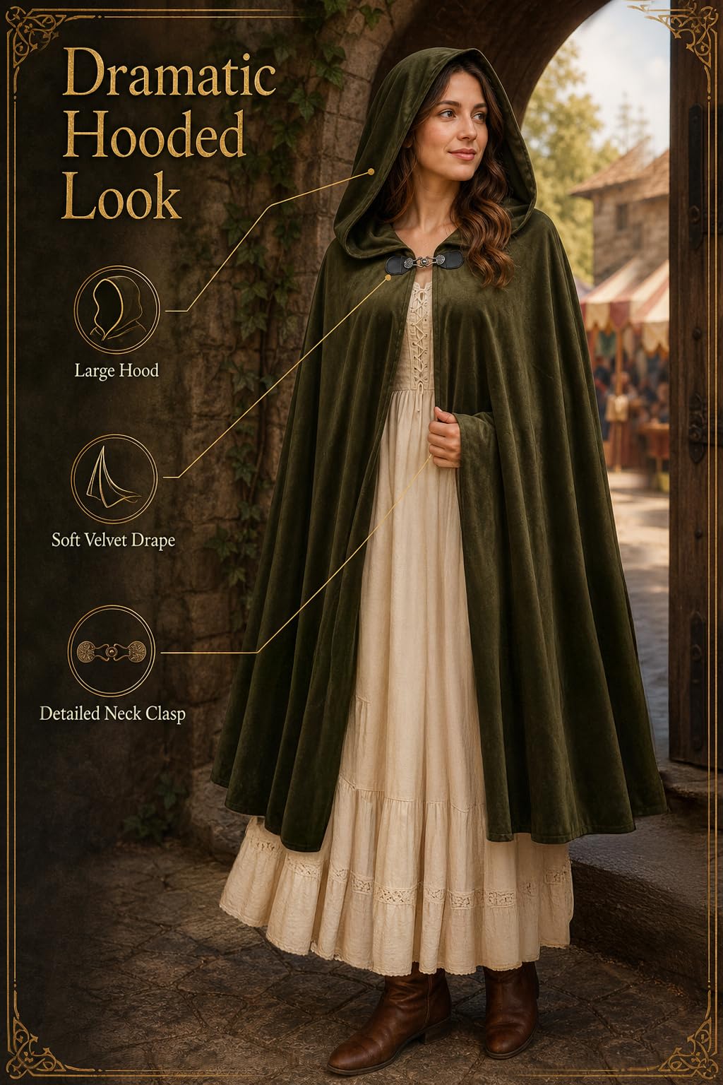 JEGERMIG Medieval Hooded Cloak Halloween Renaissance Costume