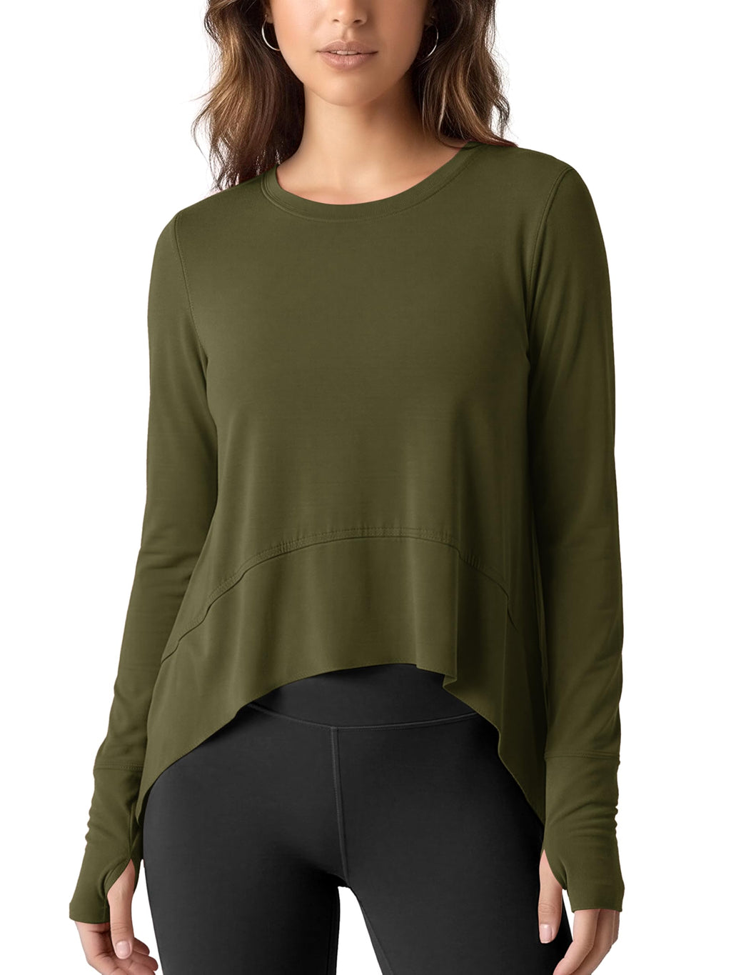 ODODOS Long Sleeve Tee for Women with Thumb Hole Athletic Gym Workout Crop Tops Yoga Shirts