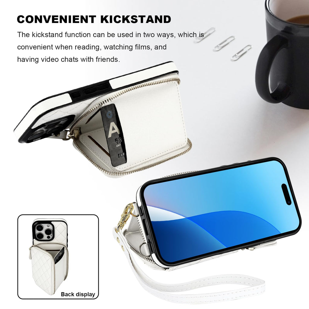 Bocasal Crossbody Wallet Case for iPhone 16 Pro, RFID Blocking PU Leather Zipper Handbag Purse Flip Cover, Kickstand Folio Case with Card Slots Holder Wrist Strap Lanyard 5G 6.3 Inch (Black)