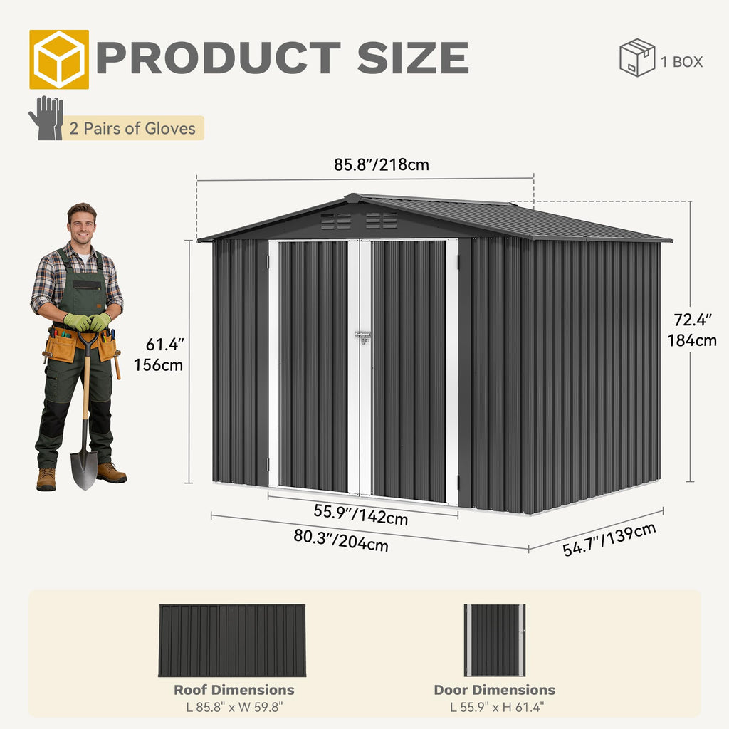 DWVO 6x4ft Outdoor Storage Shed, Lockable Metal Tool Storage Sheds, Waterproof Garden Sheds with Vents for Backyard, Patio, Garage, Lawn, Dark Gray