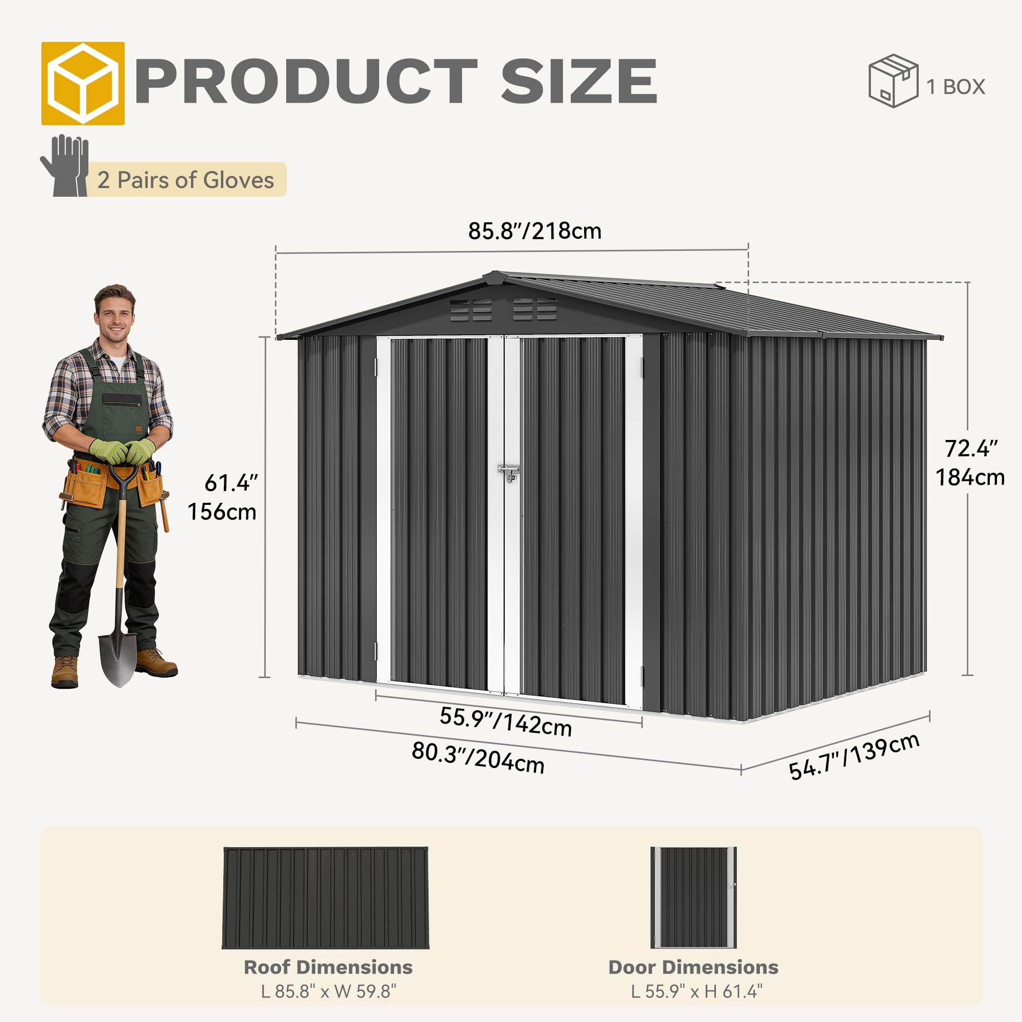 DWVO 6x4ft Outdoor Storage Shed, Lockable Metal Tool Storage Sheds, Waterproof Garden Sheds with Vents for Backyard, Patio, Garage, Lawn, Dark Gray