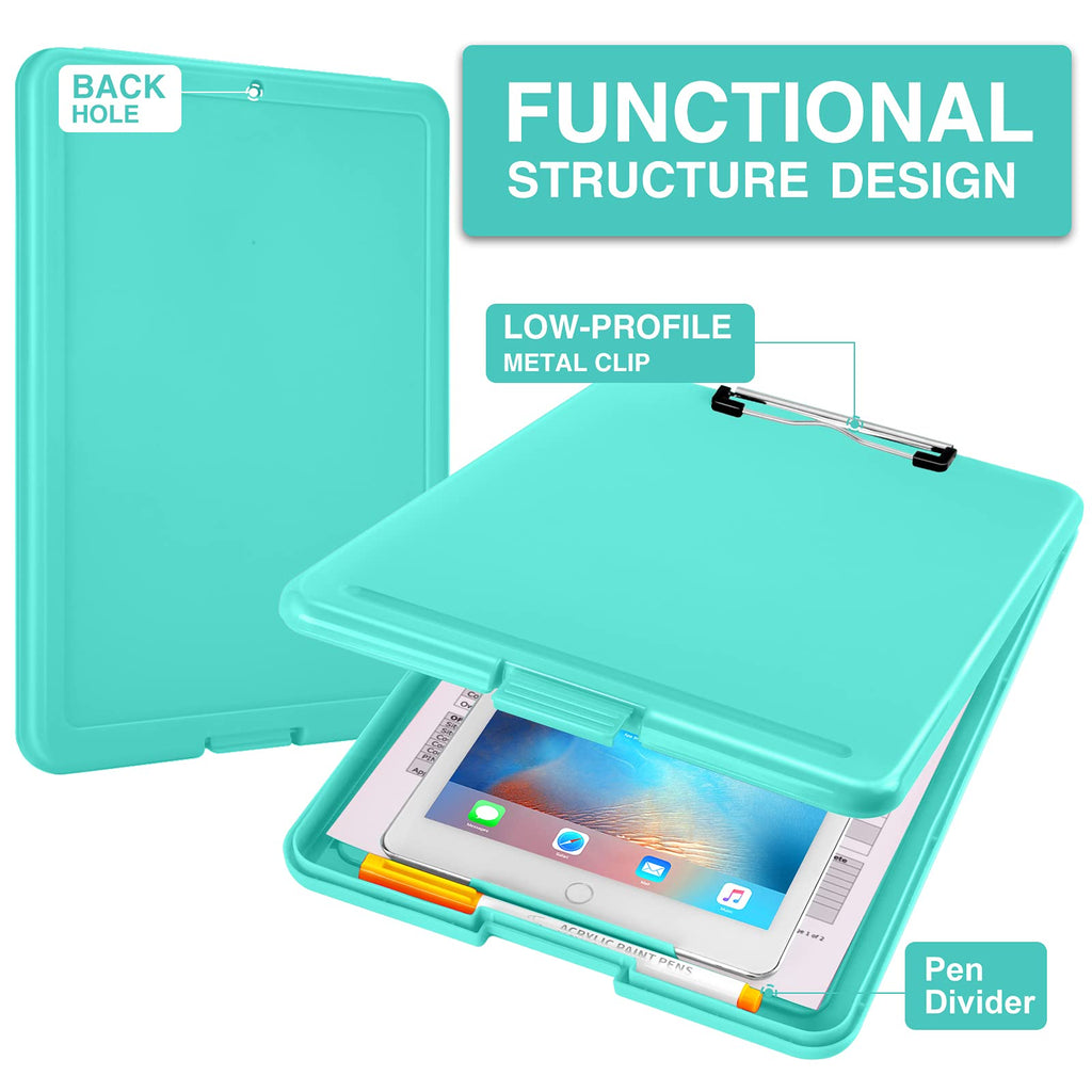 Sooez Clipboard with Storage, Plastic Storage Clipboards with Low Profile Clip, Nursing Clip Boards Foldable, Hanging Clipboard Case for Work, Teacher, Classroom Must Haves, Office School Supplies