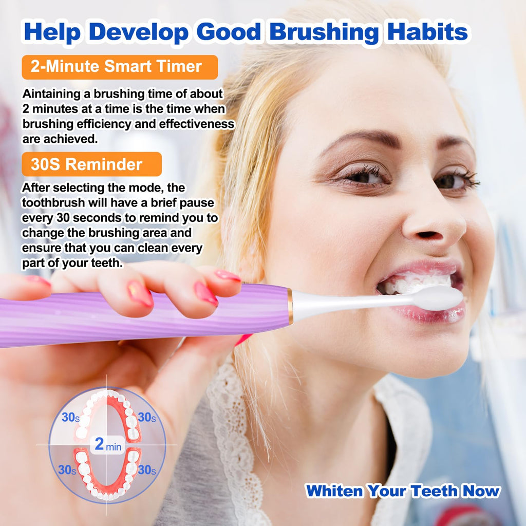FXQQZZ Electric Toothbrush for Adults and Kids, with Tongue Scraper and Travel Case, 8 Brush Head, Smart Timer & 4 Modes Rechargeable Toothbrush, 42000 VPM Deep Clean, One Charge Last 90 Days - Black