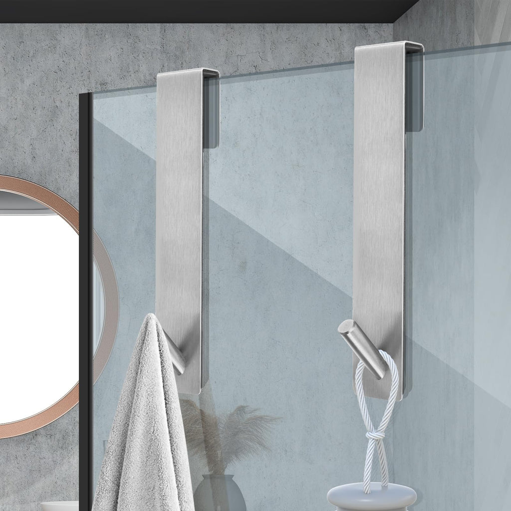 Kontoyo Shower Door Hooks(7.5 Inch),Extended Over Door Hooks for Bathroom Frameless Glass Shower Door,Stainless Steel Towel Hooks,Heavy Duty Rack Hooks for Robe,Towel-2 Pack-Black