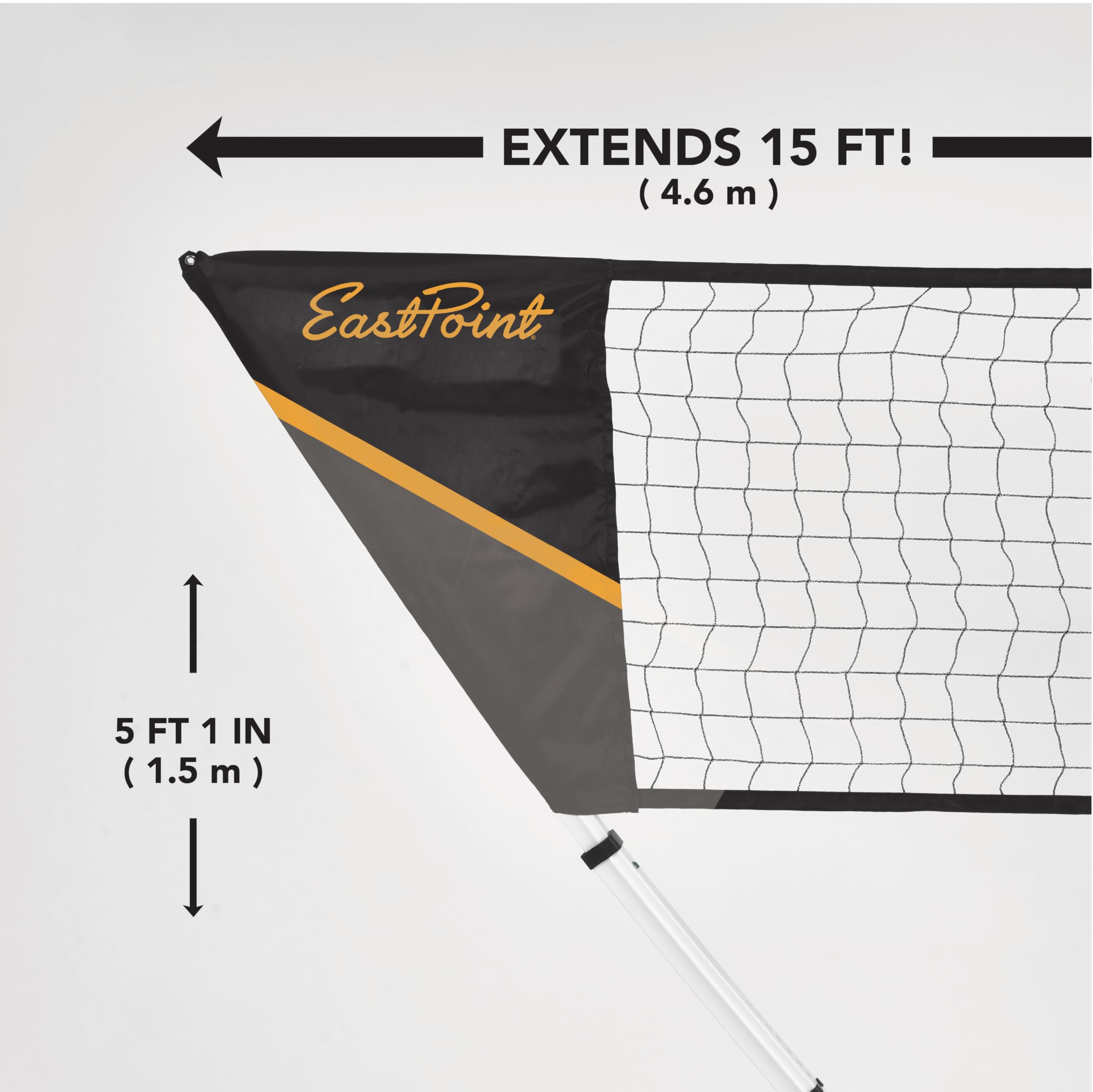EastPoint Easy Setup Badminton Set - 15 ft Net, 4 Rackets, 2 Shuttlecocks - Quick Setup Net for Backyard Games - Steel Shaft Badminton Rackets for Family Games - Durable Shuttlecocks for Outdoors