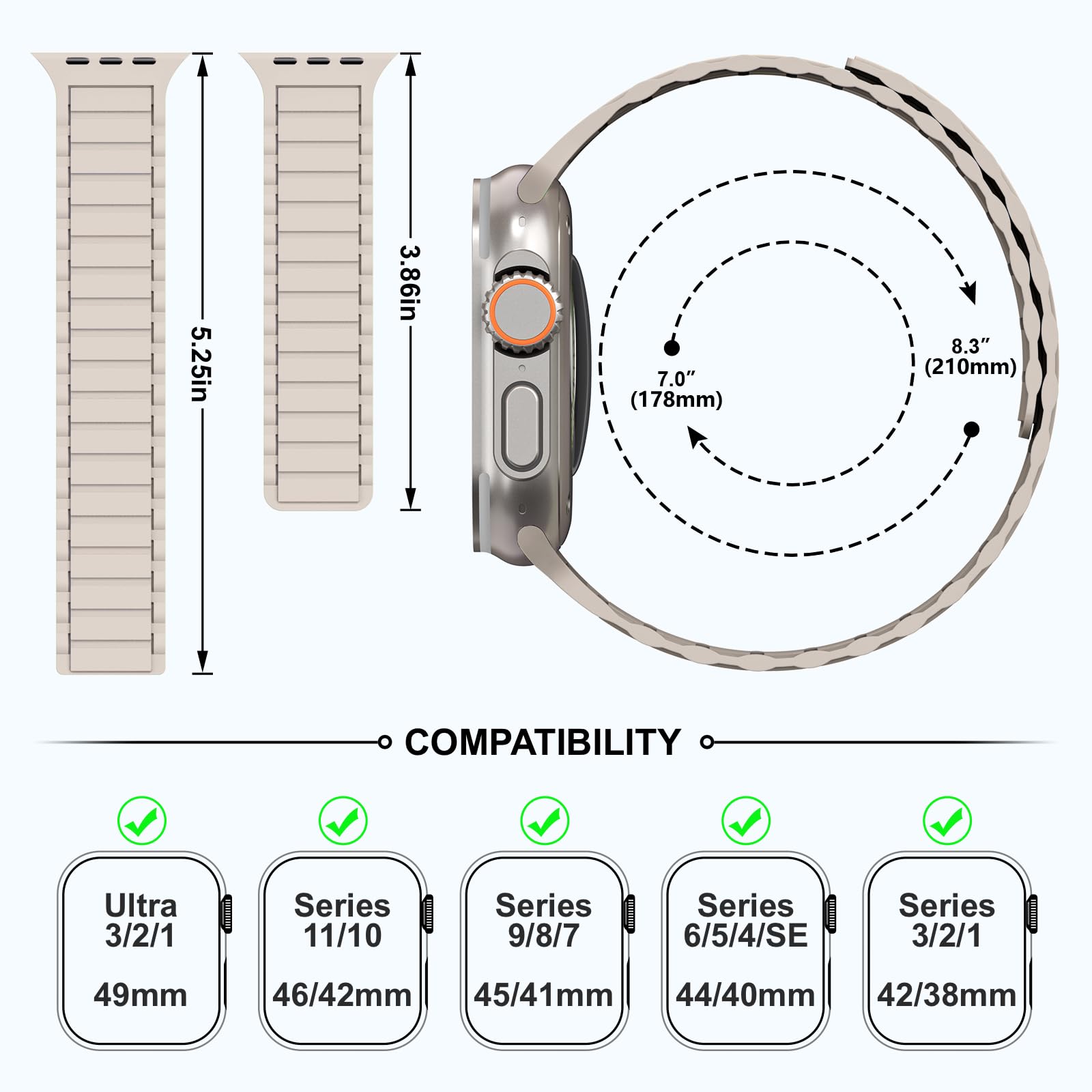 THWALK Magnetic Link Solo Loop Sport Silicone Bands Compatible with Apple Watch Ultra 3/2/1 49mm, Series 11/10 46/42mm, 9/8/7 45/41mm, SE 6/5/4 44/40mm, 3/2/1 42/38mm for Women Men