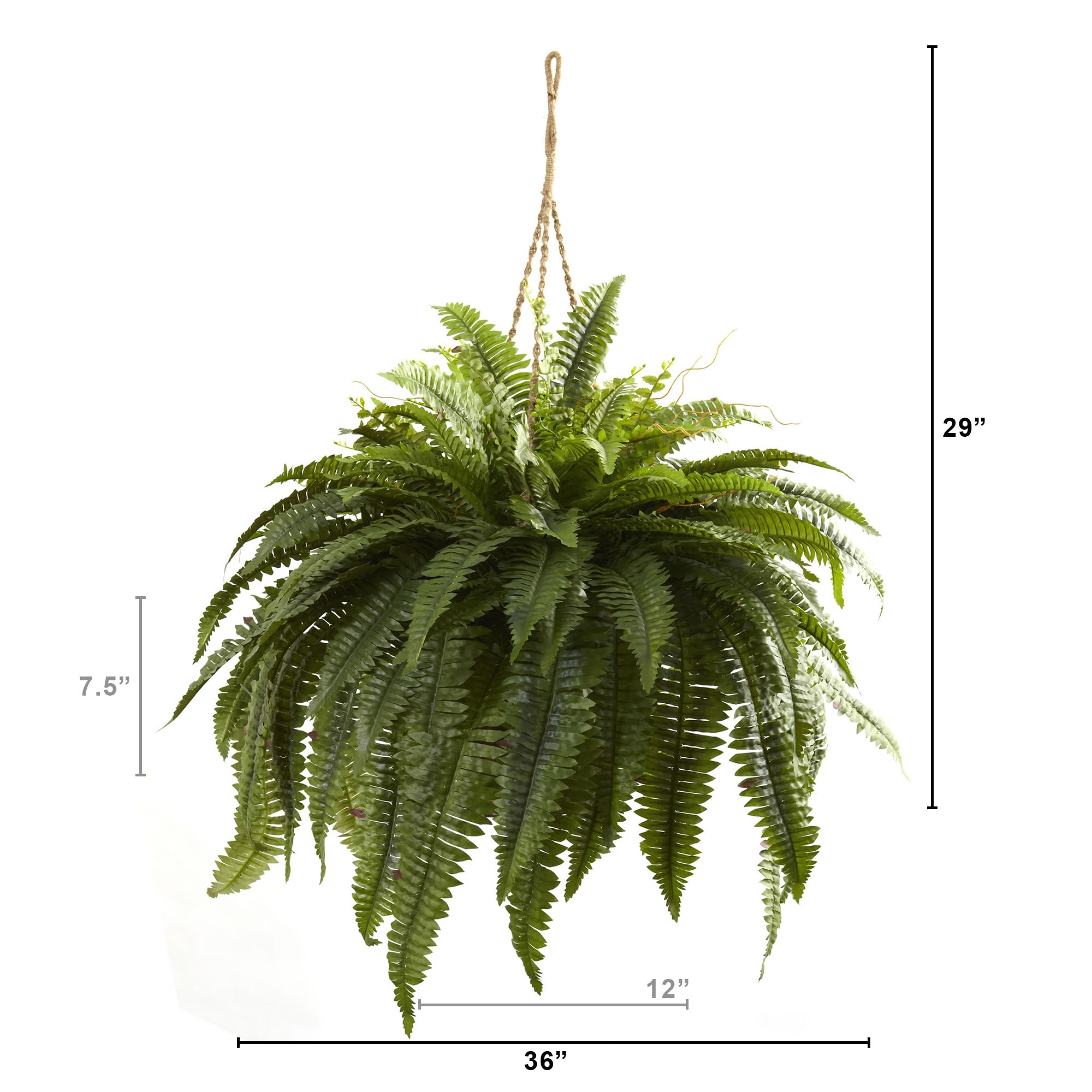 Nearly Natural 6599 18in. Boston Fern Artificial Plant in Hanging Basket, Green,29" x 29" x 18"