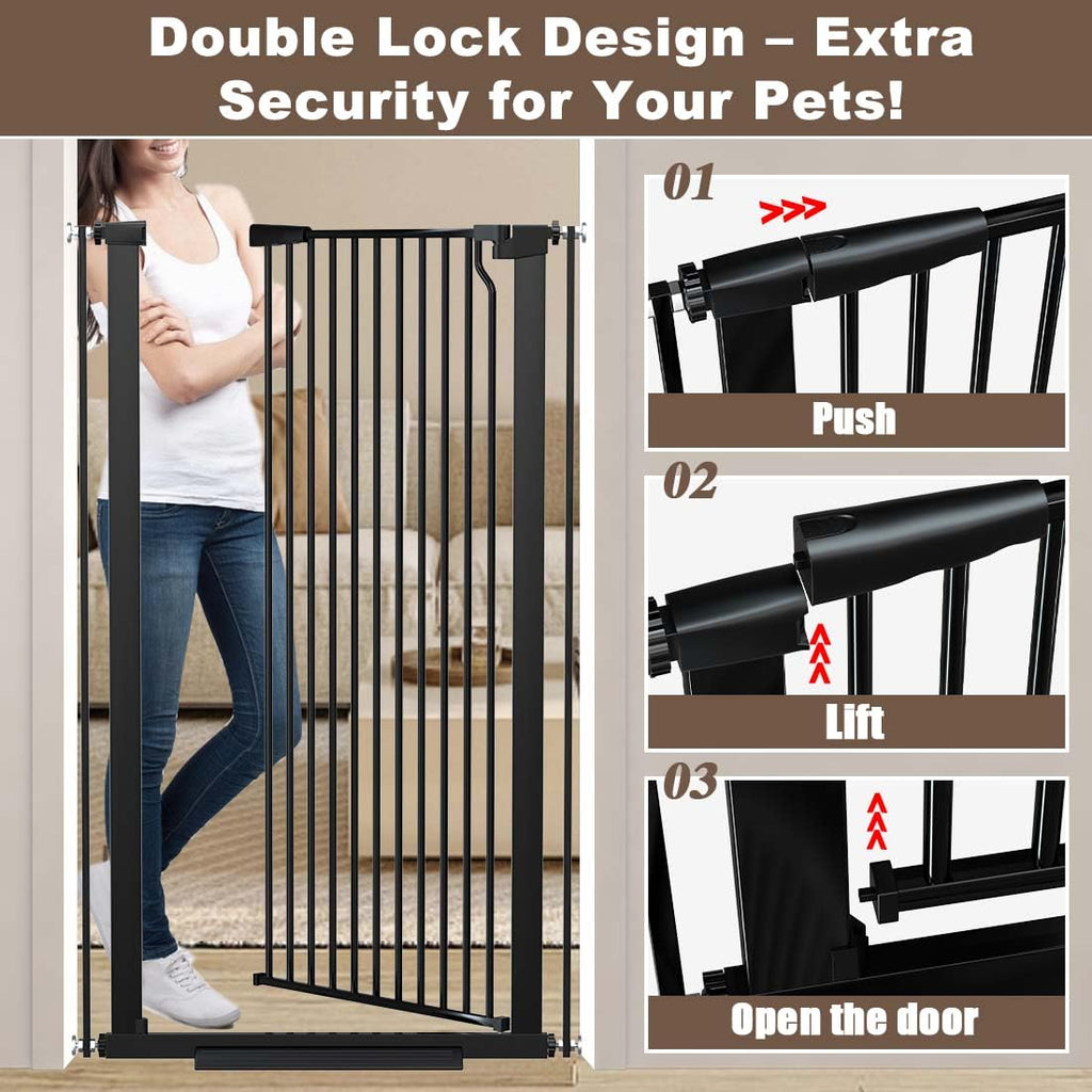 Fairy Baby 51.1" Extra Tall Pet Gate, 29.5"-32.6" Adjustable Width Auto Close Encrypted Tall Dog Gate, Cat Proof Metal Gate Indoor for Doorway Hallways, Pressure Mounted Child Safety Gates, Black