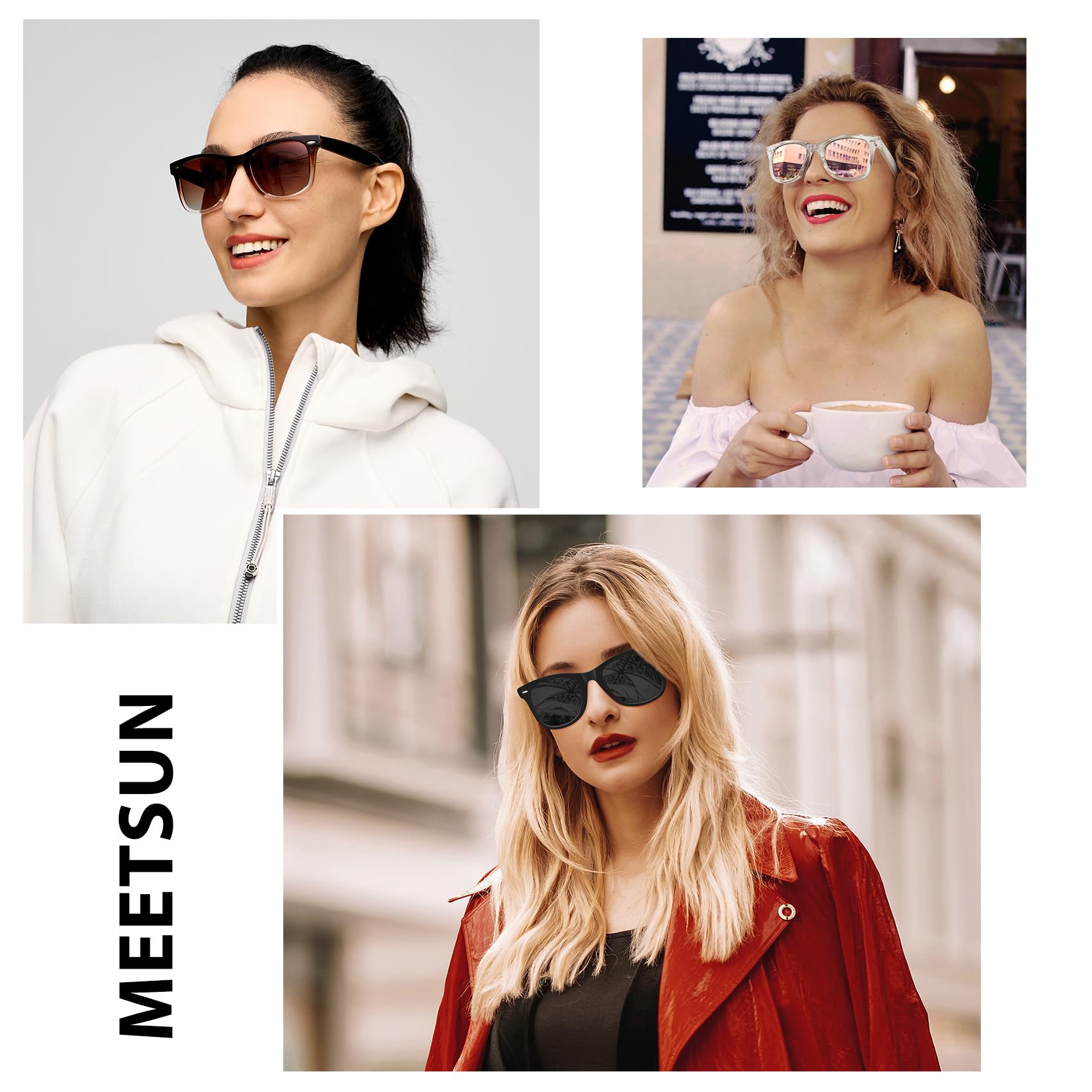 MEETSUN Retro Polarized Sunglasses for Women Men Classic Mirror Lens Driving Trendy Sun Glasses UV Protection (3 Pack)