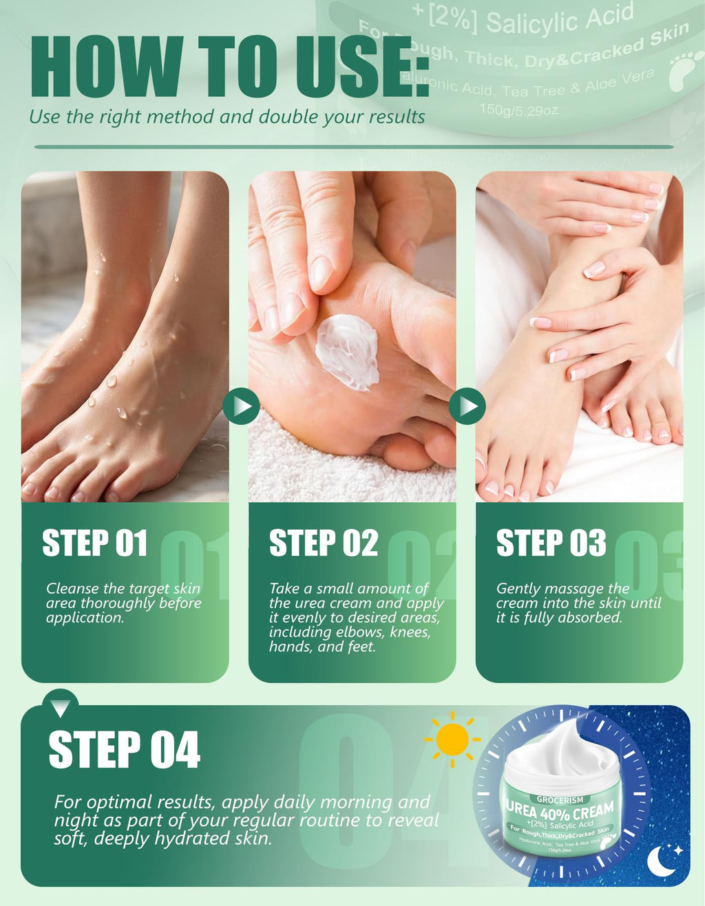 Urea Cream 20 Percent For Feet Plus 2% Salicylic Acid 150g || Foot Cream and Hand Cream Maximum Strength with Hyaluronic Acid, Tea Tree, and Aloe Vera for Deep Moisturizes