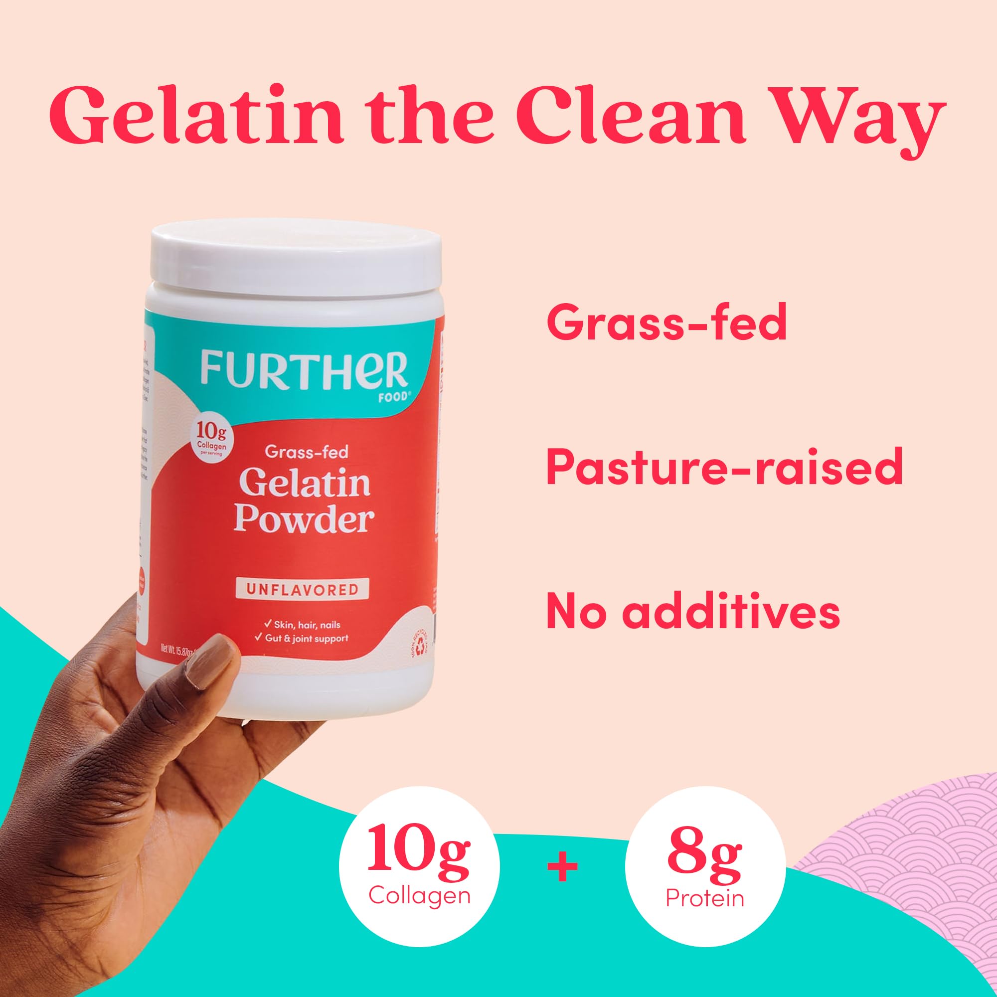 Further Food Premium Gelatin Powder – Unflavored, Grass-Fed & Pasture-Raised Beef Hide, Non-GMO, Sugar-Free, Keto & Paleo Friendly, 15.87 oz