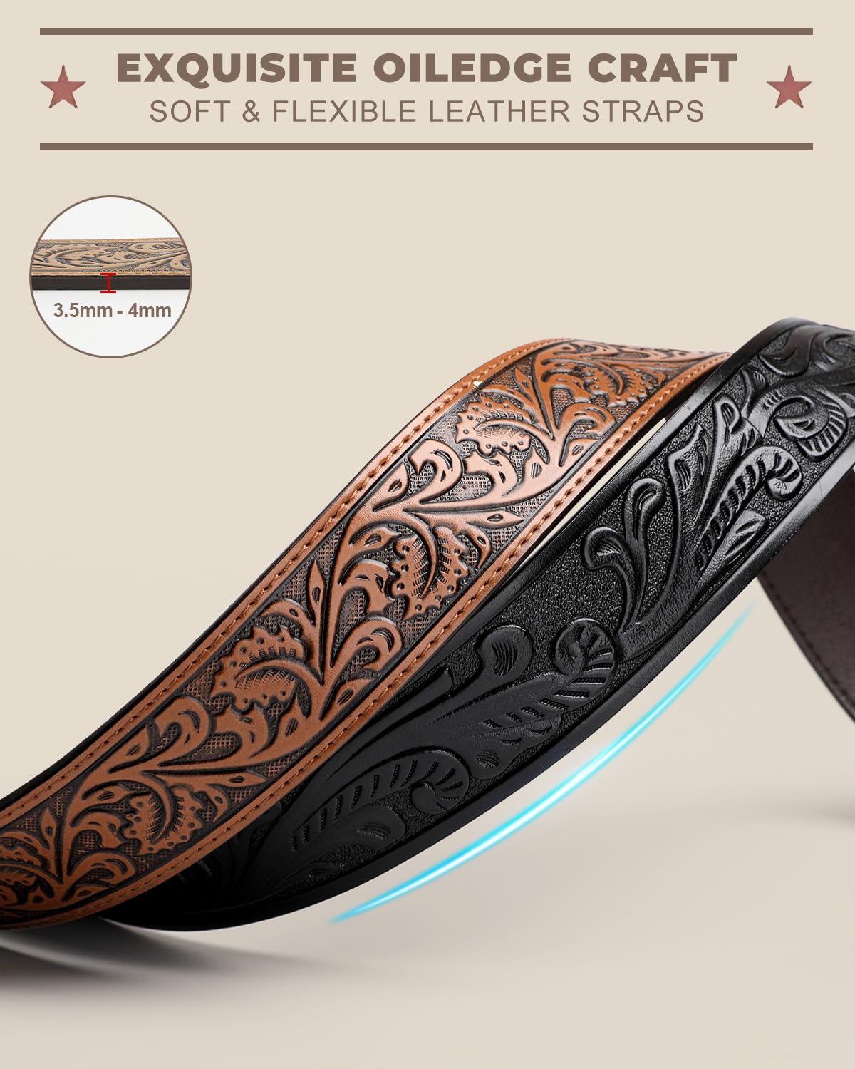 BELTROAD Western Leather Belt Strap for Men Women Cowboy Cowgirl Leather Mens Belts for Jeans Birthday Christmas Belt Gifts
