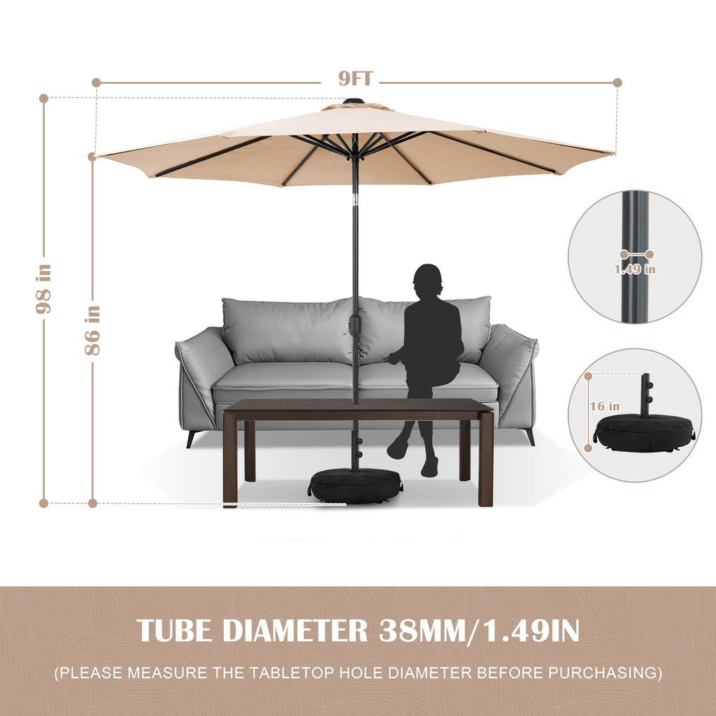 Sundale Outdoor 9FT Patio Umbrella with Sand Bag Umbrella Base, Outdoor Umbrella with Tilt and Crank, Beige
