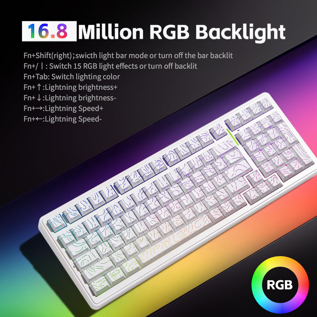 Aula F99 Mechanical Gaming Keyboard, Wireless Creamy Keyboard Hot Swappable Custom Keyboards Rechargeable, Tri-Mode BT5.0/2.4GHz/USB-C, Pre-lubed Linear Switches, RGB Backlit, Gasket Structure
