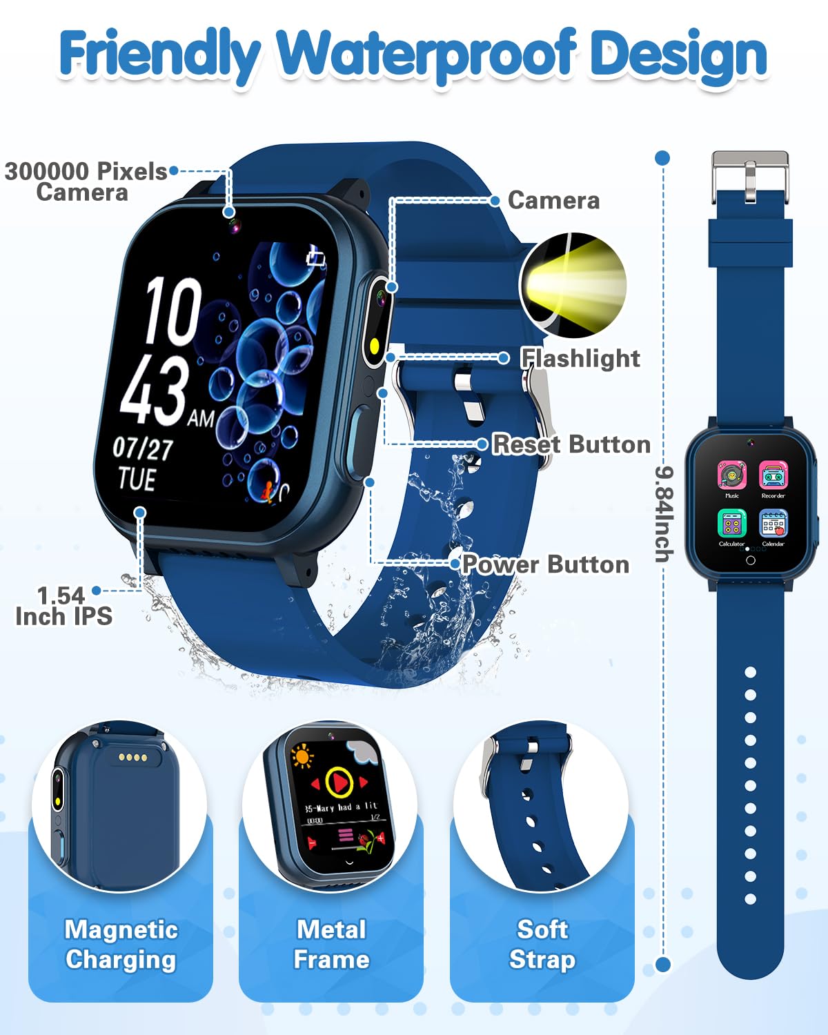Kids Waterproof Smart Watch Boys Toys Age 5-12 with 32 Games, Dual Camera, Habit Tracking, Music Player, Video, Alarm Clock, HD Touchscreen Watch for Kids Birthday Gift for 3-12 Years Old Boys(Black)