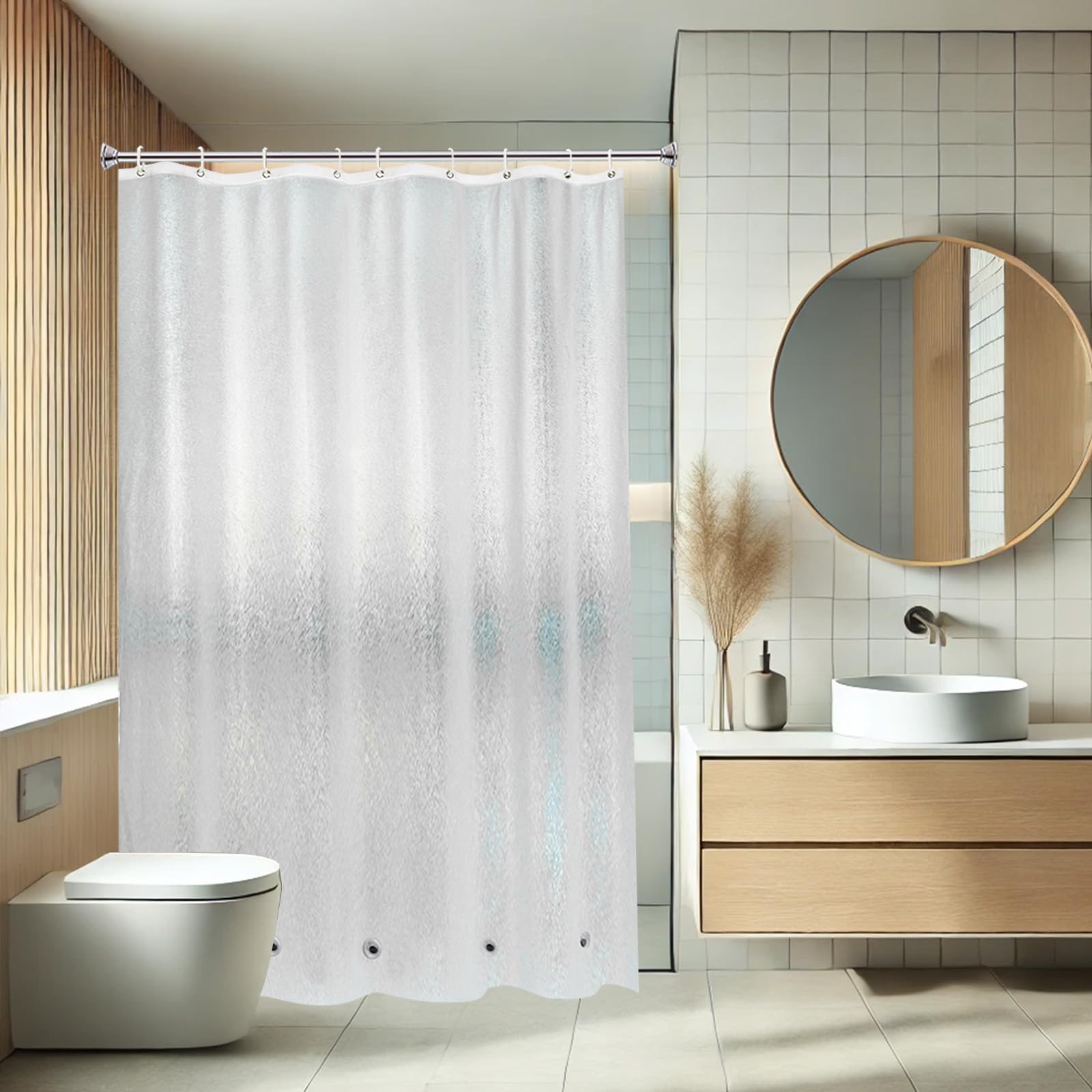 AooHome Eva Small 36x72 Inches Shower Liner, See Through Clear 8 Gauge Bathroom Curtain with Hooks, Bottom Magnets, Water Repellent, Heavy Duty, Rust Proof Grommets