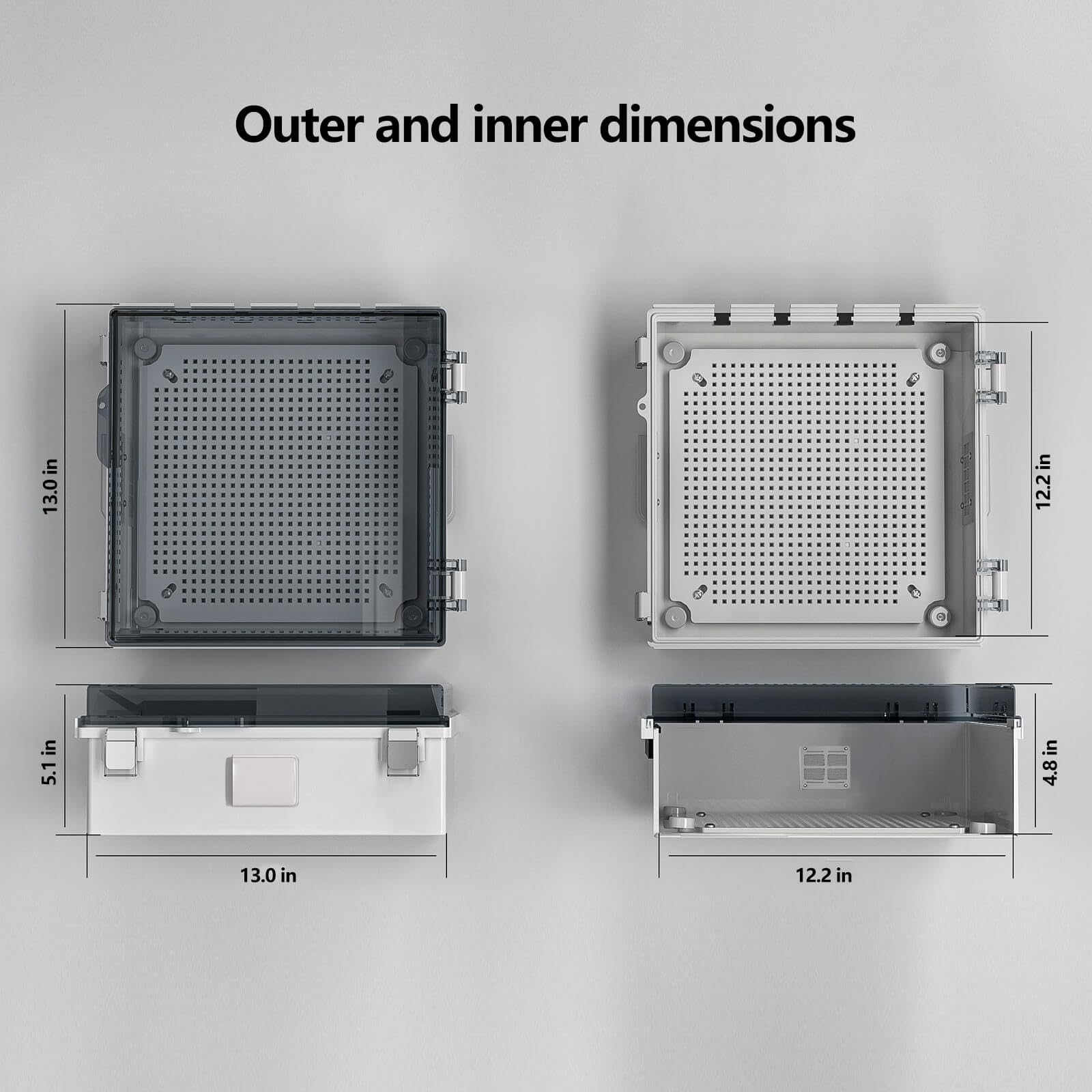 ABS Electrical Junction Box, Ventilated Design, Cable Grommets, IP65 Waterproof Enclosure, Indoor/Outdoor Use with Mounting Panel. (Clear Cover, 8.7"x6.7"x4.3")