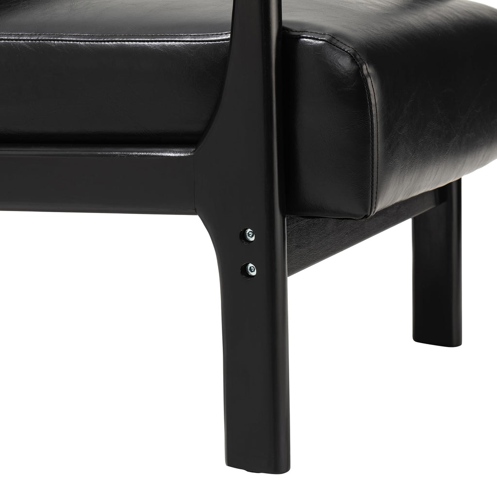Glitzhome 2 Set Mid Century Black Accent Armchair, Single Reading Armchair PU Leather Lounge Chair with Walnut Ruberwood Frame