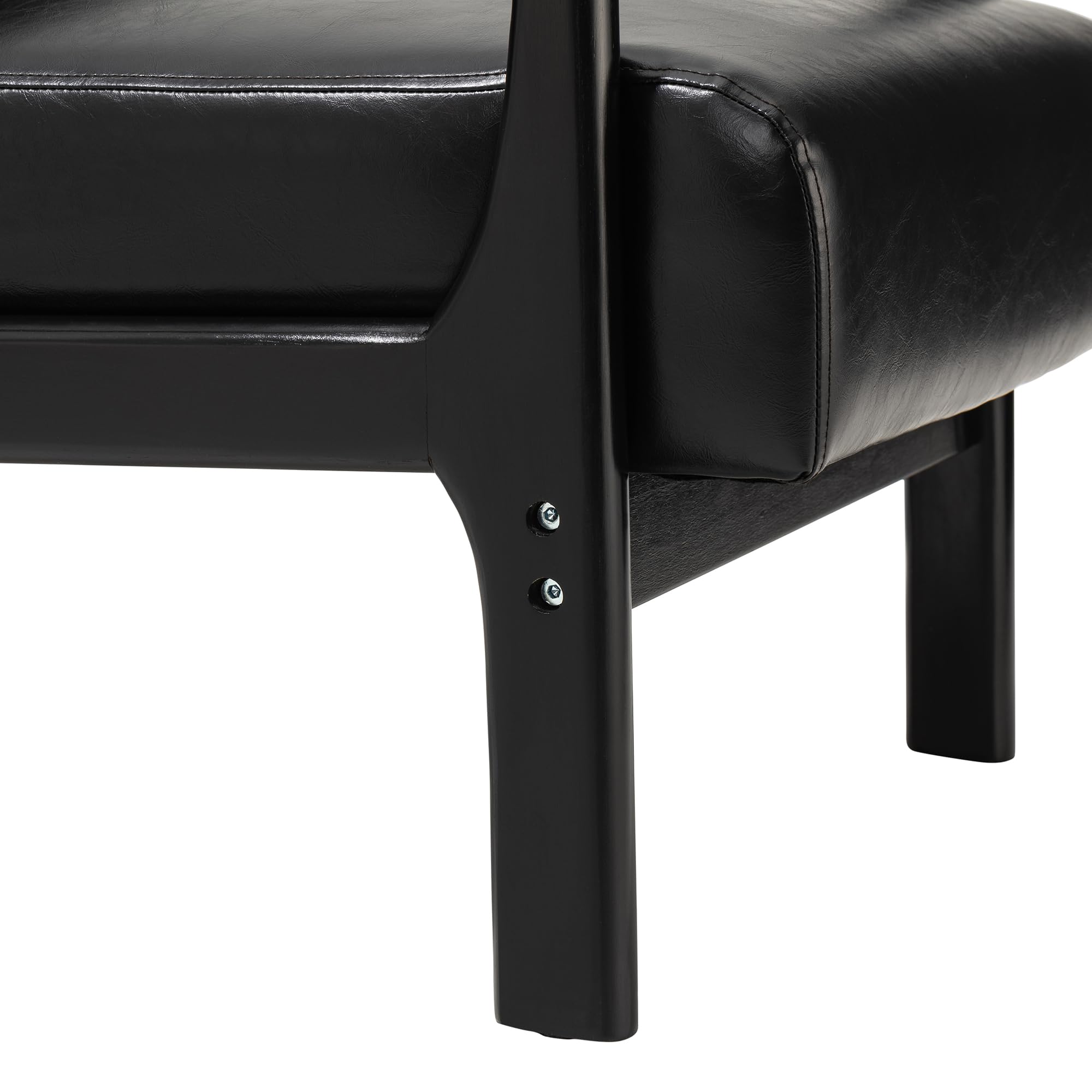 Glitzhome 2 Set Mid Century Black Accent Armchair, Single Reading Armchair PU Leather Lounge Chair with Walnut Ruberwood Frame