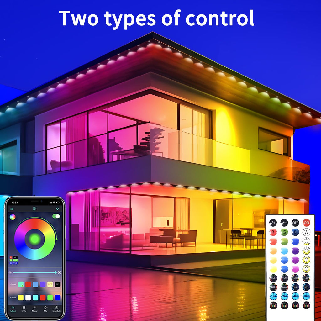 Yocrostar Permanent Outdoor Light,60ft RGB Eave Lights with App Control Remote,IP67 Waterproof LED Lights,Music Sync Outside Light for House,Halloween,Roof,Garden,Christmas Decorations