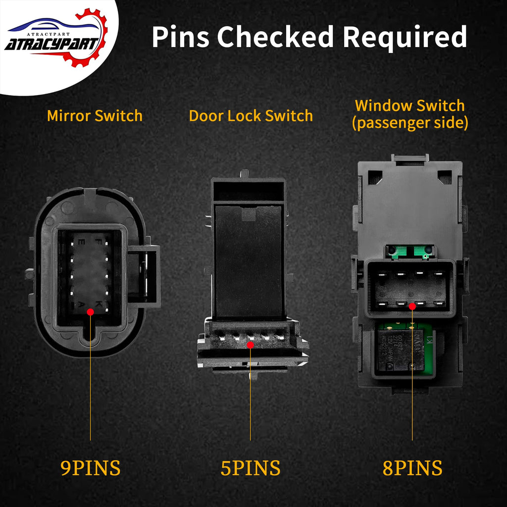 Power Window Switch Passenger Front Right, Rear Left or Right | Window Buttons | Fits GMC Acadia, Sierra, Chevy Silverado, Tahoe & More Year Model 2006-2015 | #22895545, 15888174