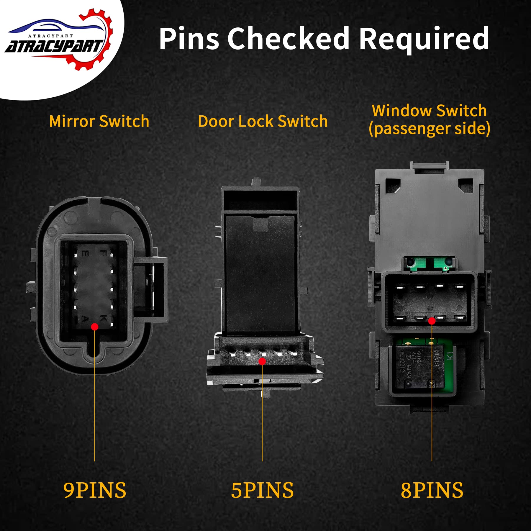Power Window Switch Passenger Front Right, Rear Left or Right | Window Buttons | Fits GMC Acadia, Sierra, Chevy Silverado, Tahoe & More Year Model 2006-2015 | #22895545, 15888174