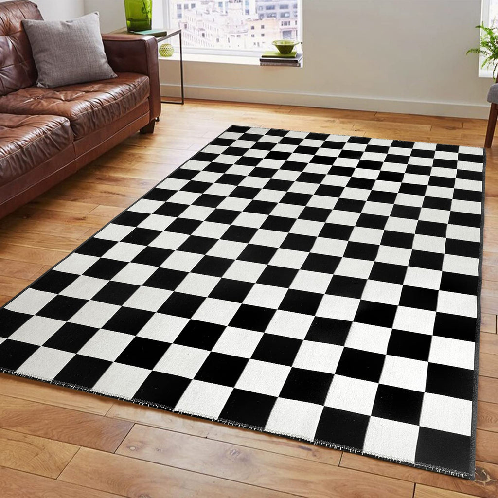 Seavish Checkered Rug, 2x3 Ft Black and White Moroccan Checkerboard Rug Washable Cotton Woven Washable Outdoor Rugs Reversible Floor Mat for Front Door Bedroom Entryway Kitchen Entryway