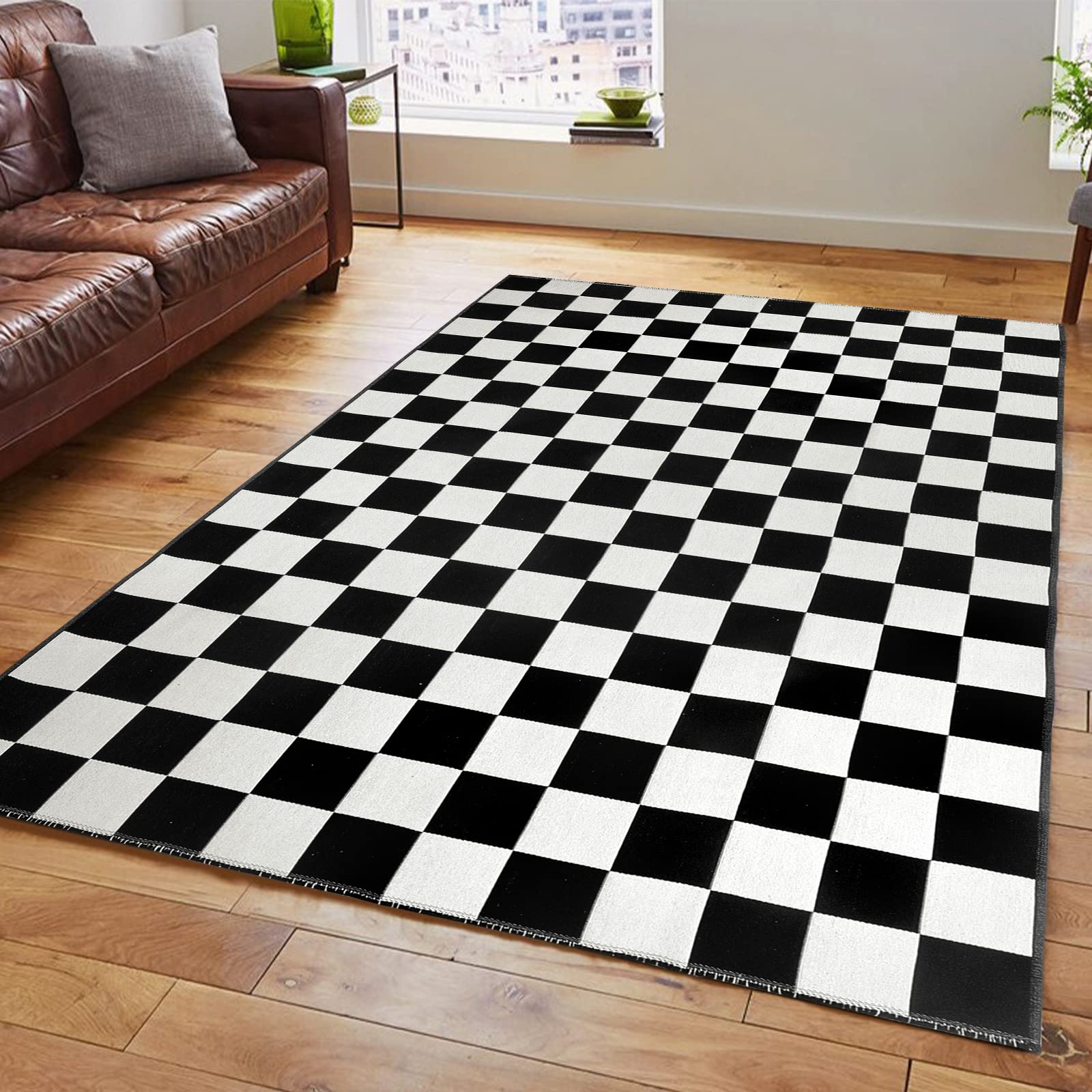 Seavish Checkered Rug, 2x3 Ft Black and White Moroccan Checkerboard Rug Washable Cotton Woven Washable Outdoor Rugs Reversible Floor Mat for Front Door Bedroom Entryway Kitchen Entryway