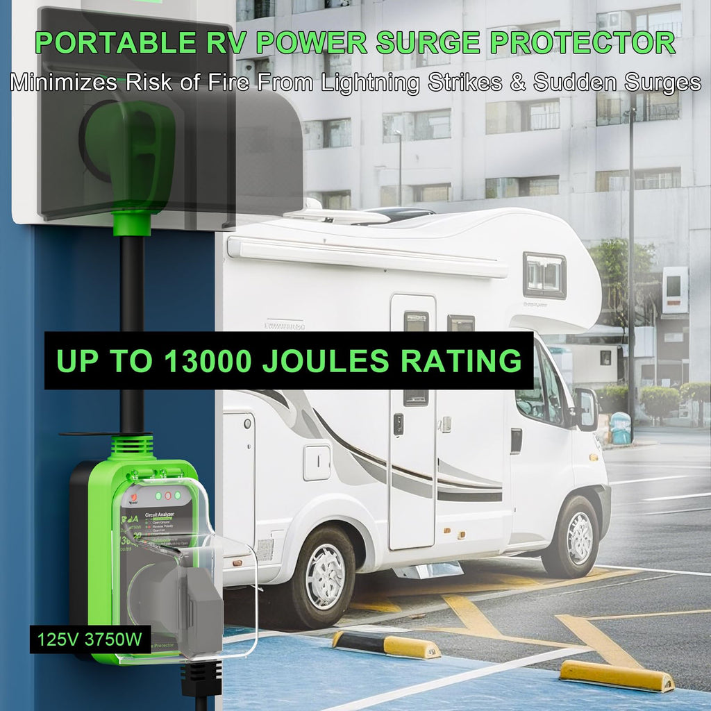 RV Surge Protector 30 Amp, 10000 Joules RV Circuit Analyzer with Waterproof Cover,RV Adapter Plug for Camper Travel Trailers (30 AMP)