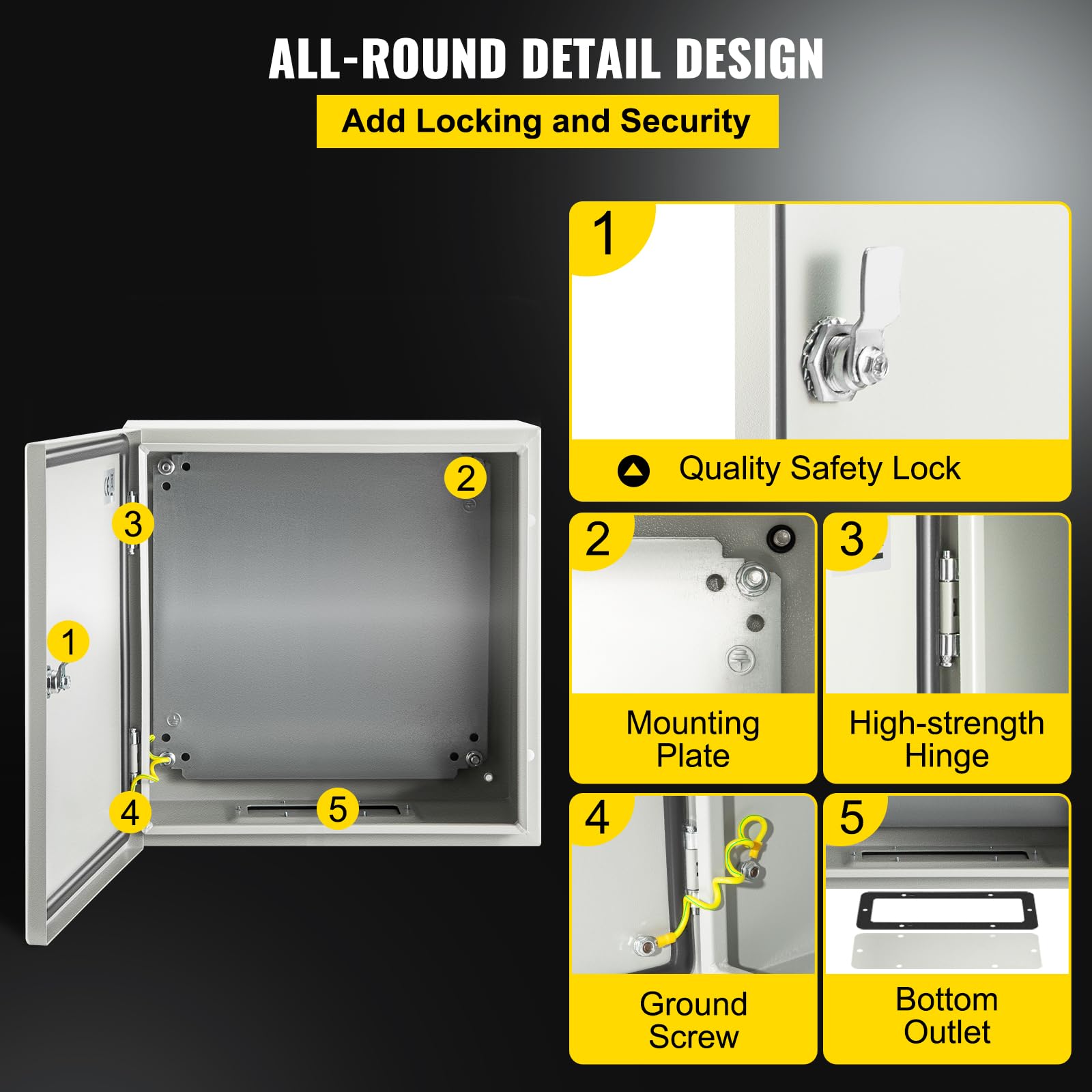 VEVOR NEMA Steel Enclosure, 8" x 8" x 6" NEMA 4X Steel Electrical Box, IP66 Waterproof & Dustproof, Outdoor/Indoor Electrical Junction Box, with Mounting Plate