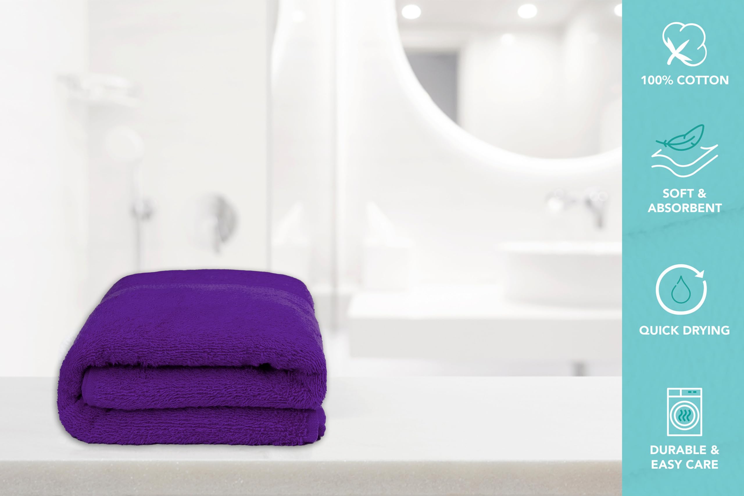 Medium Bath Towels Pack of 6 – 24x48 Inches – Soft, Quick Dry & Highly Absorbent – 100% Cotton Towels for Bathroom, Spa, Gym & Hotel – Aqua Blue