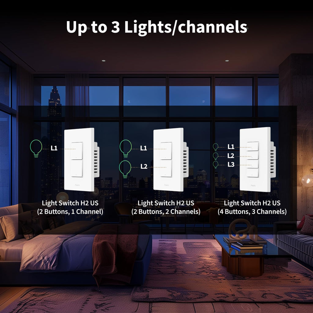 Aqara Smart Light Switch H2 (2-in-1 Neutral, 2 Buttons, 1 Channel), Thread/Zigbee Protocol, Wall Switch for Smart Home, Supports Apple Home, Google, Alexa, Matter Over Thread
