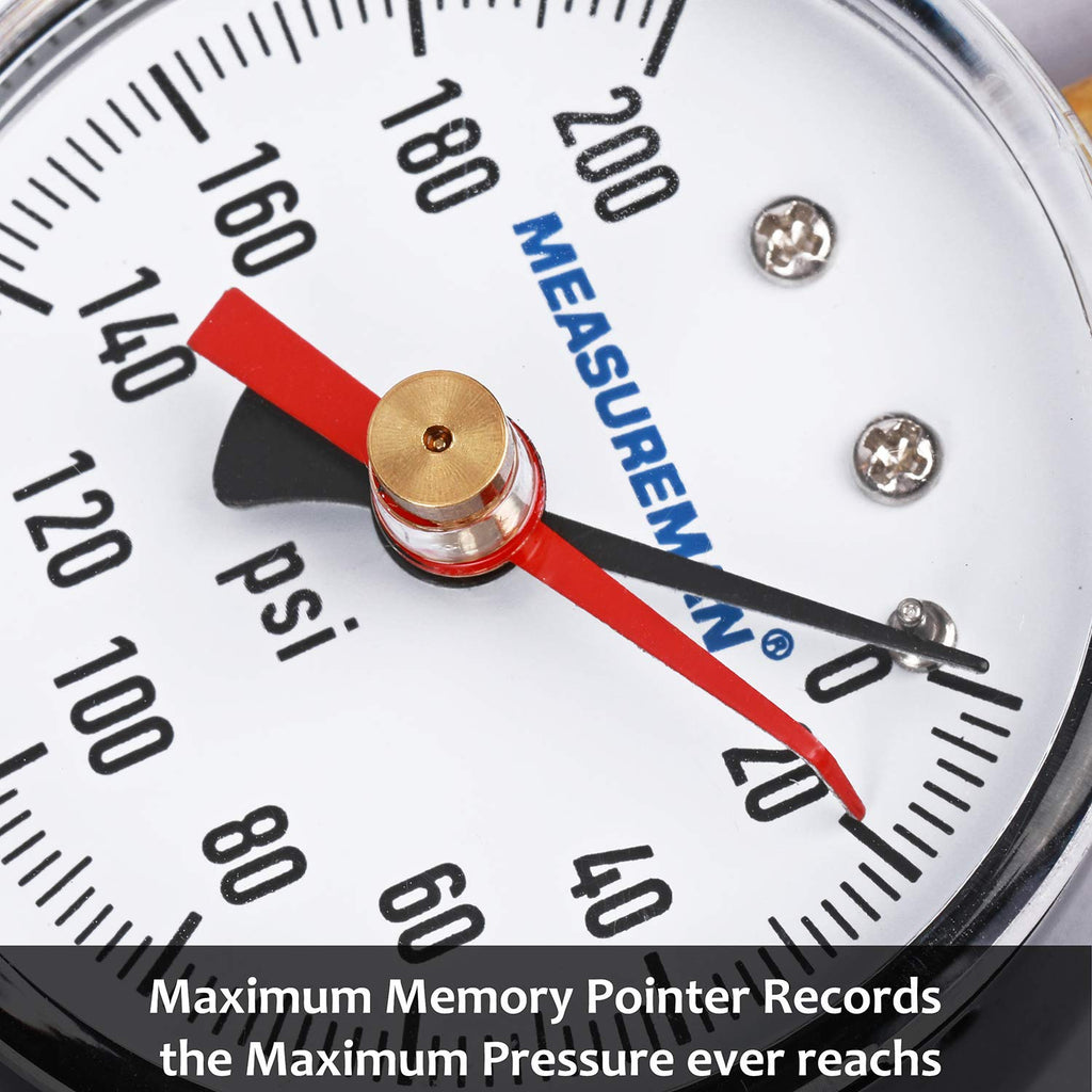 MEASUREMAN 2" Water Pressure Test Gauge, 3/4" Female Hose Thread, 0-200 psi/kpa with Maximum Pressure Memory (Pack of 2)