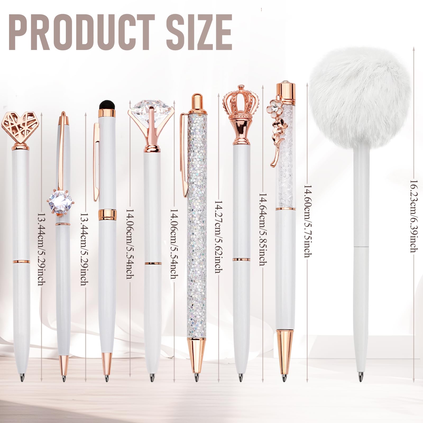 WEMATE 8Pcs Ballpoint Pens Set Metal Crystal Diamond Pen Glitter for Journaling Black Pen Bling in Black & Blue Ink Pretty Cute Pens Fancy Pens Gifts for Women Wedding School Office Desk(Black)