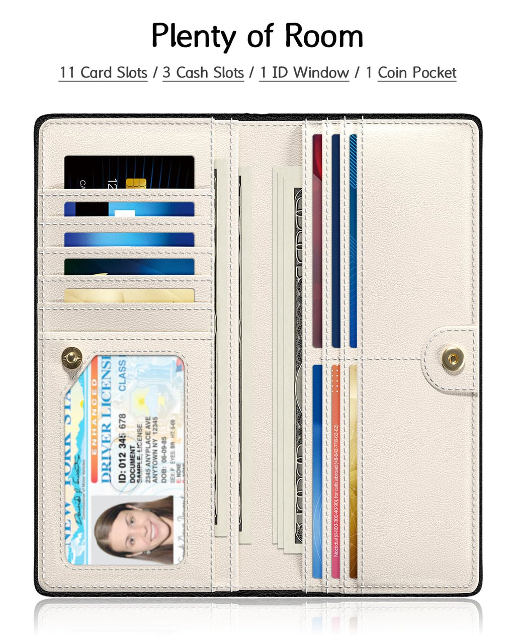 Nipichsha Womens Wallet, RFID Slim Wallets for Women, Thin Ladies Credit Card Holder Purse, Cute Leather Bifold Clutch Billfold with 11 Card Slots & ID Window, Abstract Boho Leaf