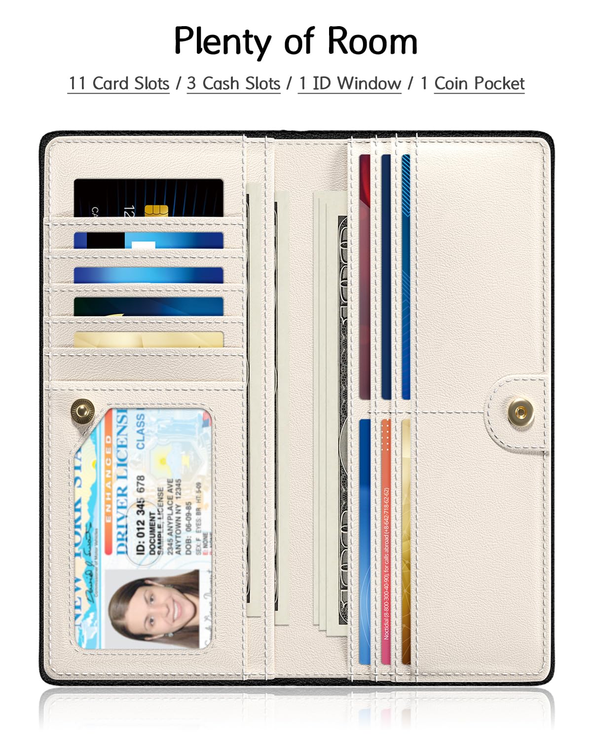 Nipichsha Womens Wallet, RFID Slim Wallets for Women, Thin Ladies Credit Card Holder Purse, Cute Leather Bifold Clutch Billfold with 11 Card Slots & ID Window, Abstract Boho Leaf