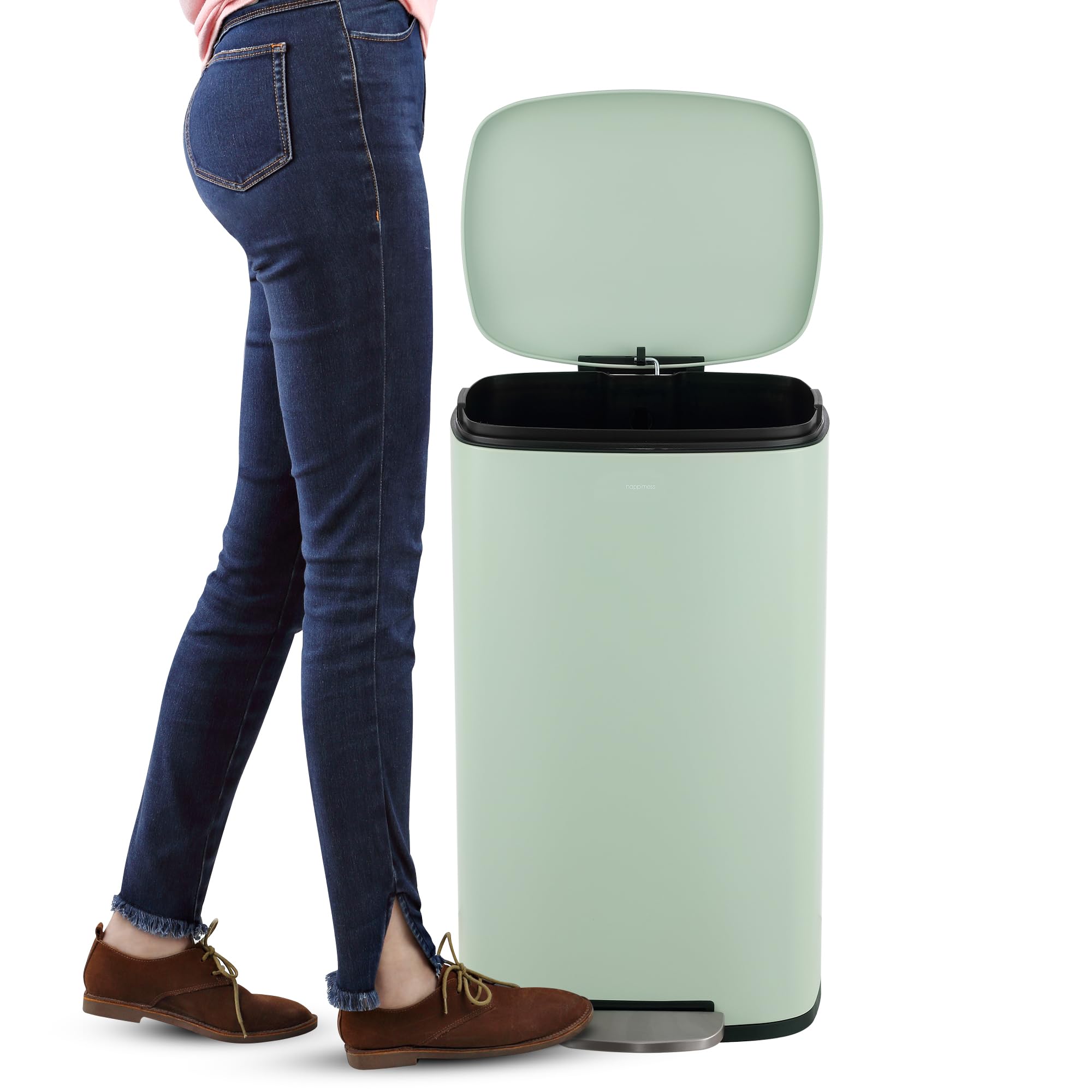 happimess HPM1011B Curtis 8-Gallon Step-Open Trash Can with Soft-Close Lid, Modern, Minimalistic, Fingerprint Proof for Home, Kitchen, Laundry Room, Office, Bedroom, Bathroom, Black