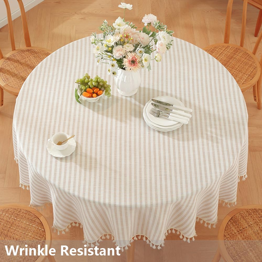 TruDelve Cotton Table Cloth Square Tables Beige Striped Tablecloths Fall Outdoor Tablecloth for Picnic Table Cover (Beige,55"x55",Square)