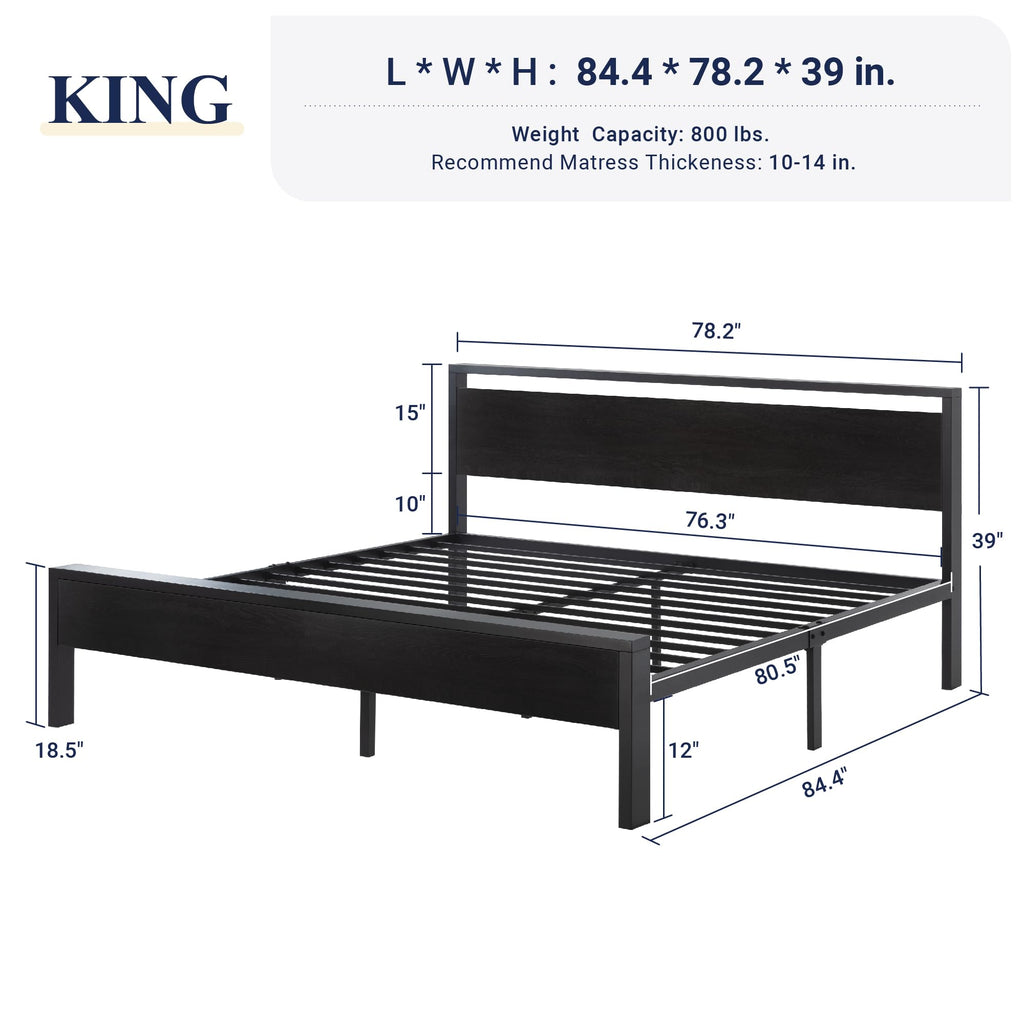 Allewie Twin Size Platform Bed Frame with Wooden Headboard and Footboard, Heavy Duty Metal Slats Support, No Box Spring Needed, Under-Bed Storage, Noise Free, Easy Assembly, Black Oak