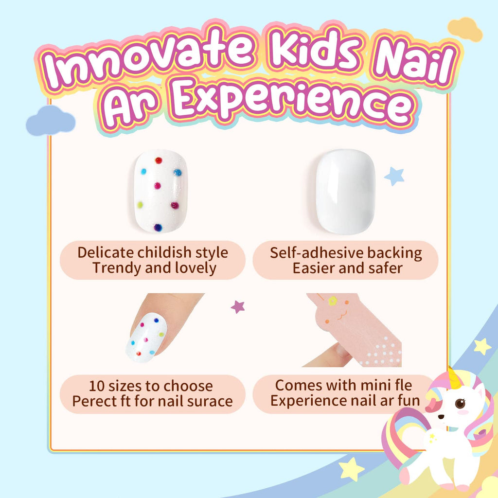 Modelones Press on Nails for Kids 144Pcs 6 Pack Children Acrylic Fake Nails Pre-glue Full Cover Glitter Gradient Color Heart Cat Short False Nail Art Kits Sets Christmas Gifts for Kids Girls