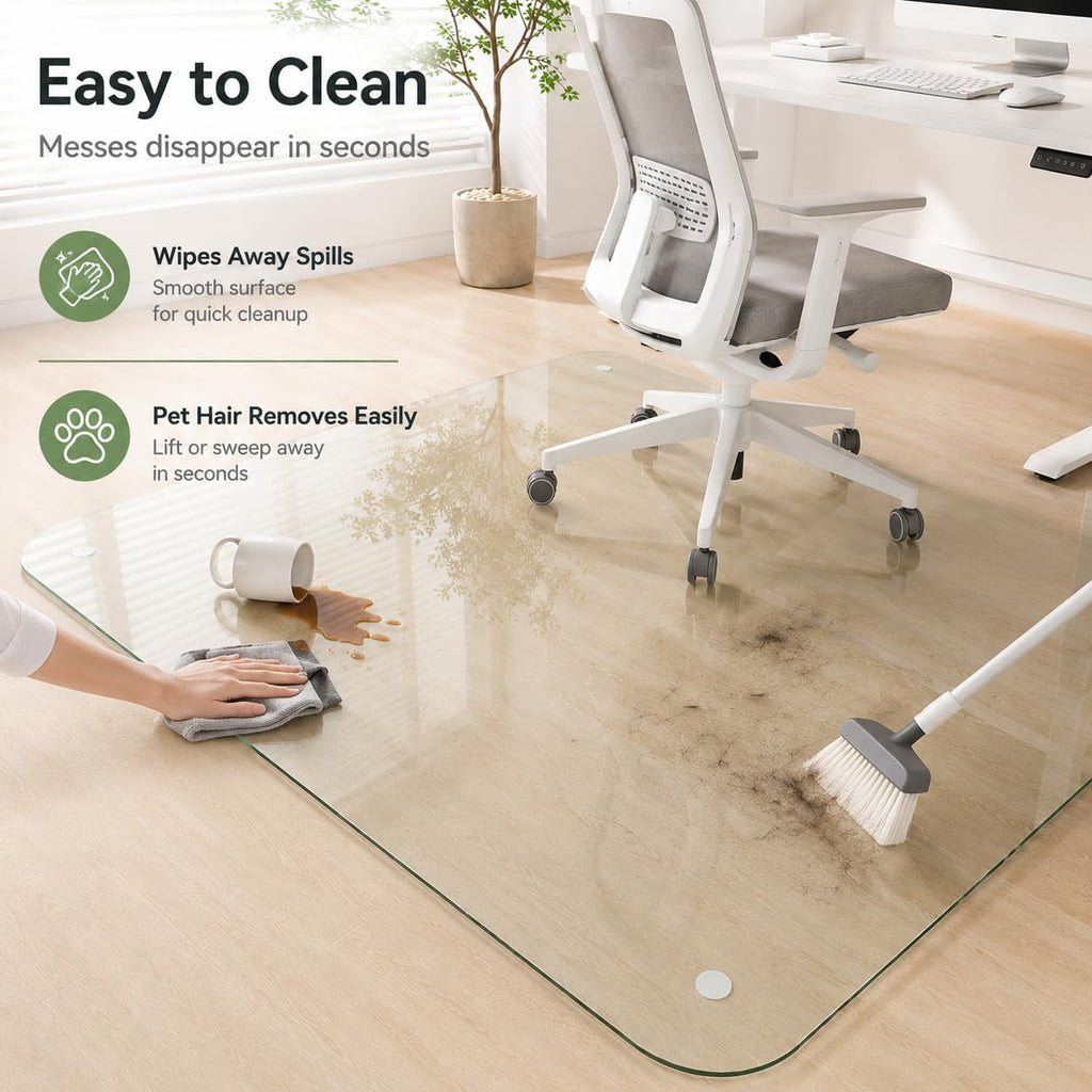 Tempered Glass Chair Mat 48" x 32",1/5" Thick for Office Desk,Rolling Chair Mat for Carpet, Odorless, Easy to Clean with 4 Non-Slip Pads for Carpet & Hardwood Floors
