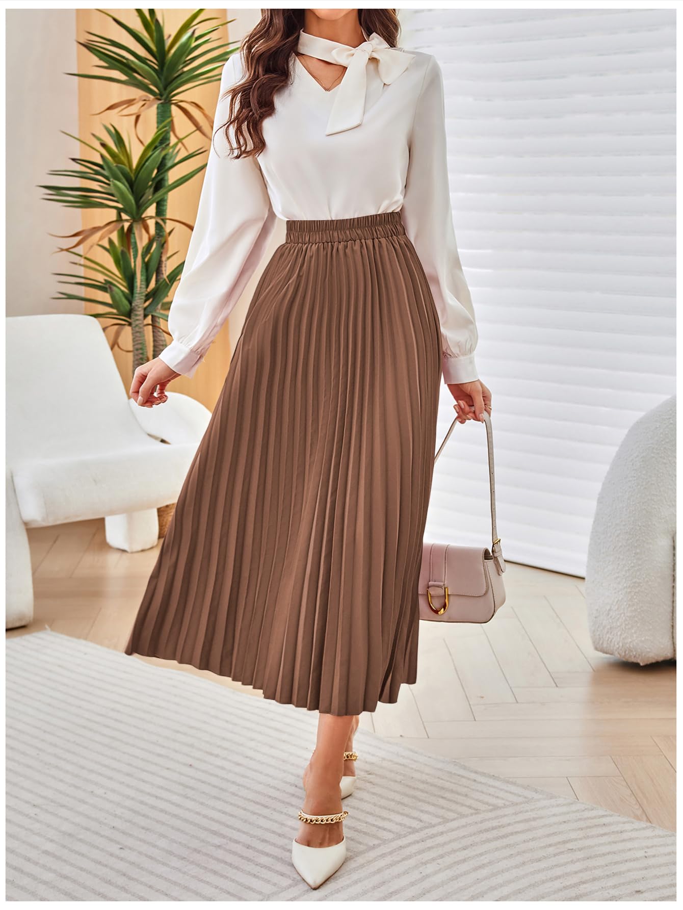 SweatyRocks Women's Casual Solid Longline Pleated Long Skirt