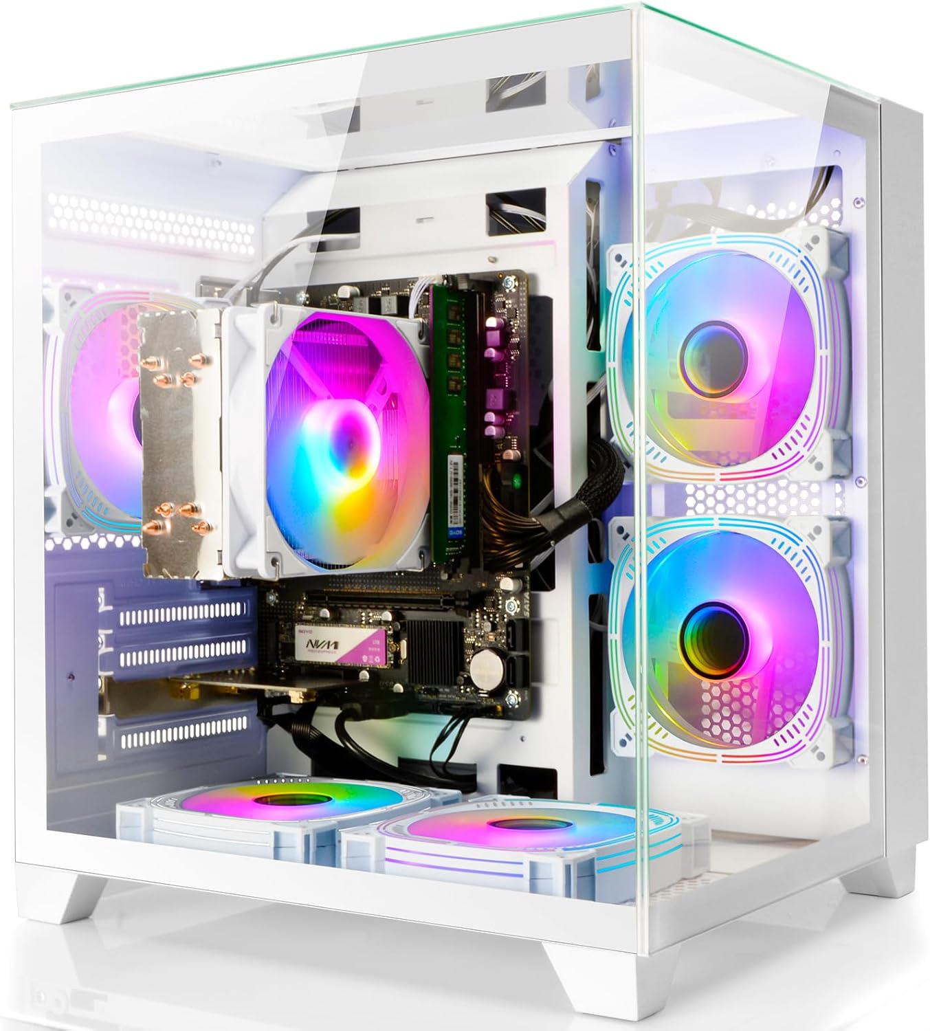 LXZ Desktop PC Computer AMD Ryzen 5 5600G 6 core 3.9GHz, 16G DDR4 RAM, 512G NVME SSD, Tower Computer for Gaming, Home and Office (White)