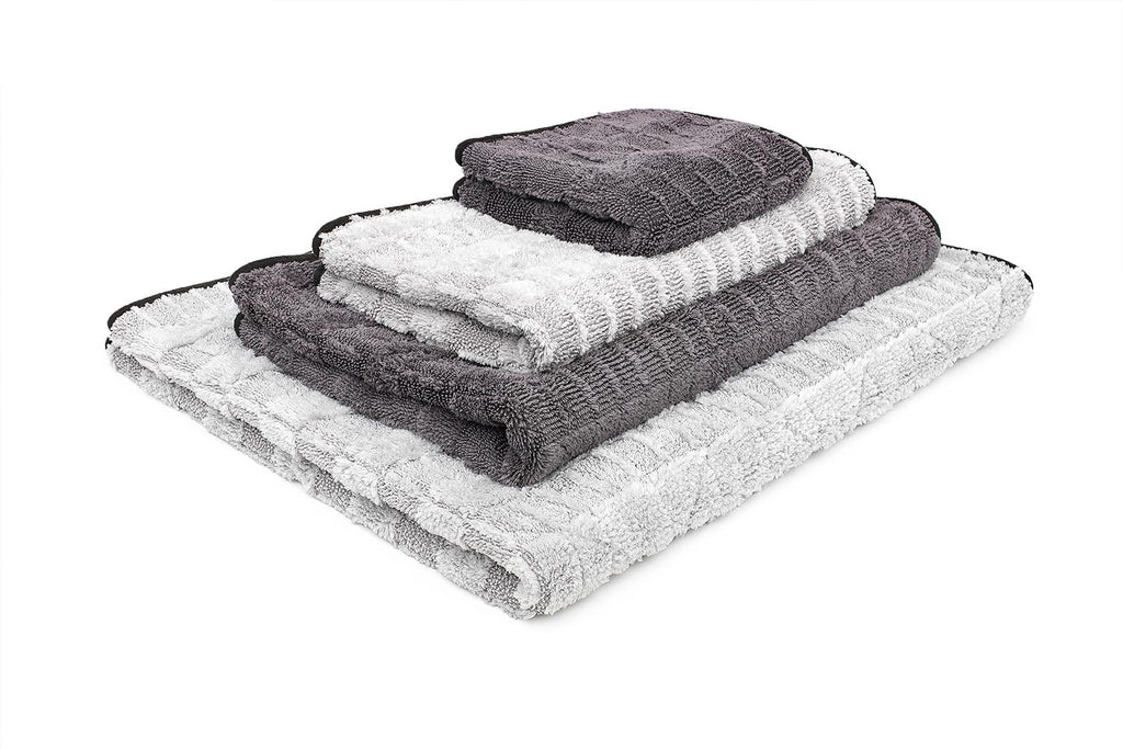 The Rag Company Gauntlet Car Drying Towel, Ultra-Absorbent 70/30 Blend Korean Microfiber, Dries Vehicles Faster Without Scratching, 900 GSM, 12x12 Inches, Ice Grey/Grey, 3-Pack